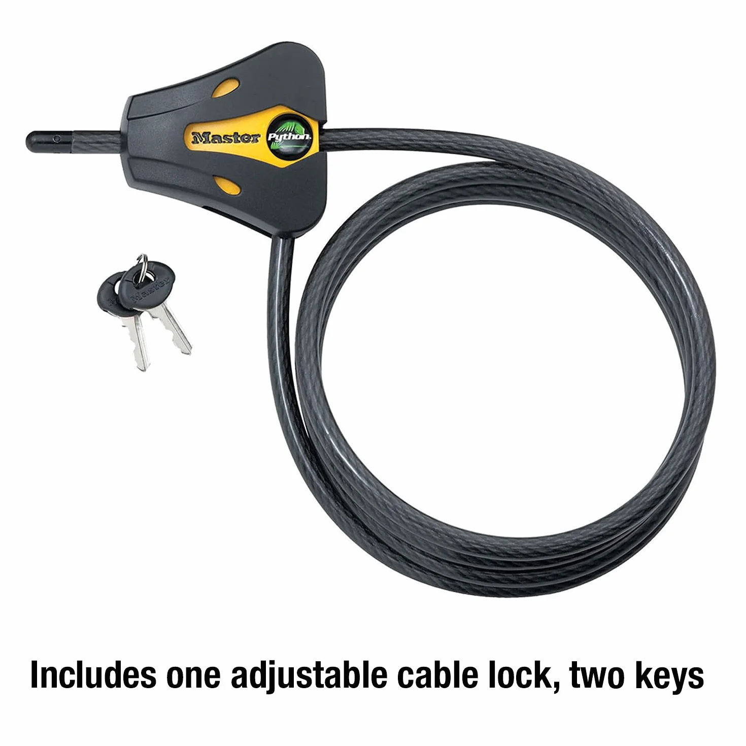 Master Lock Lucchetto a Cavo Python Regolabile con Chiave 1,8 m 8419DPF Nero Giallo
