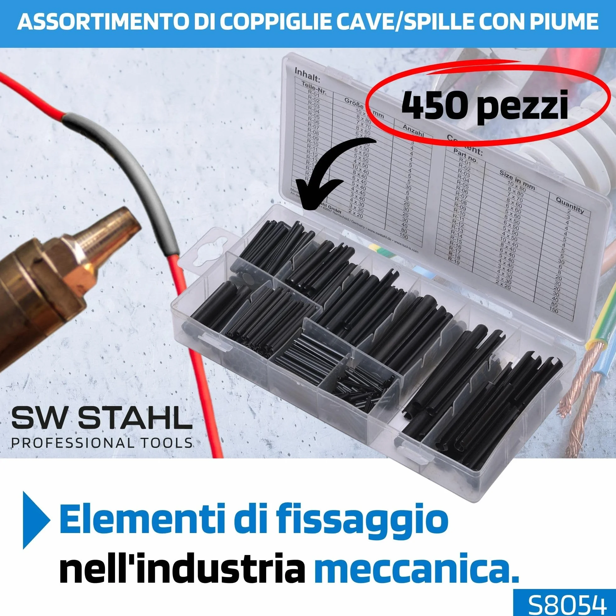 SW STAHL Zestaw perni cavi a molla 450 sztuk S8054