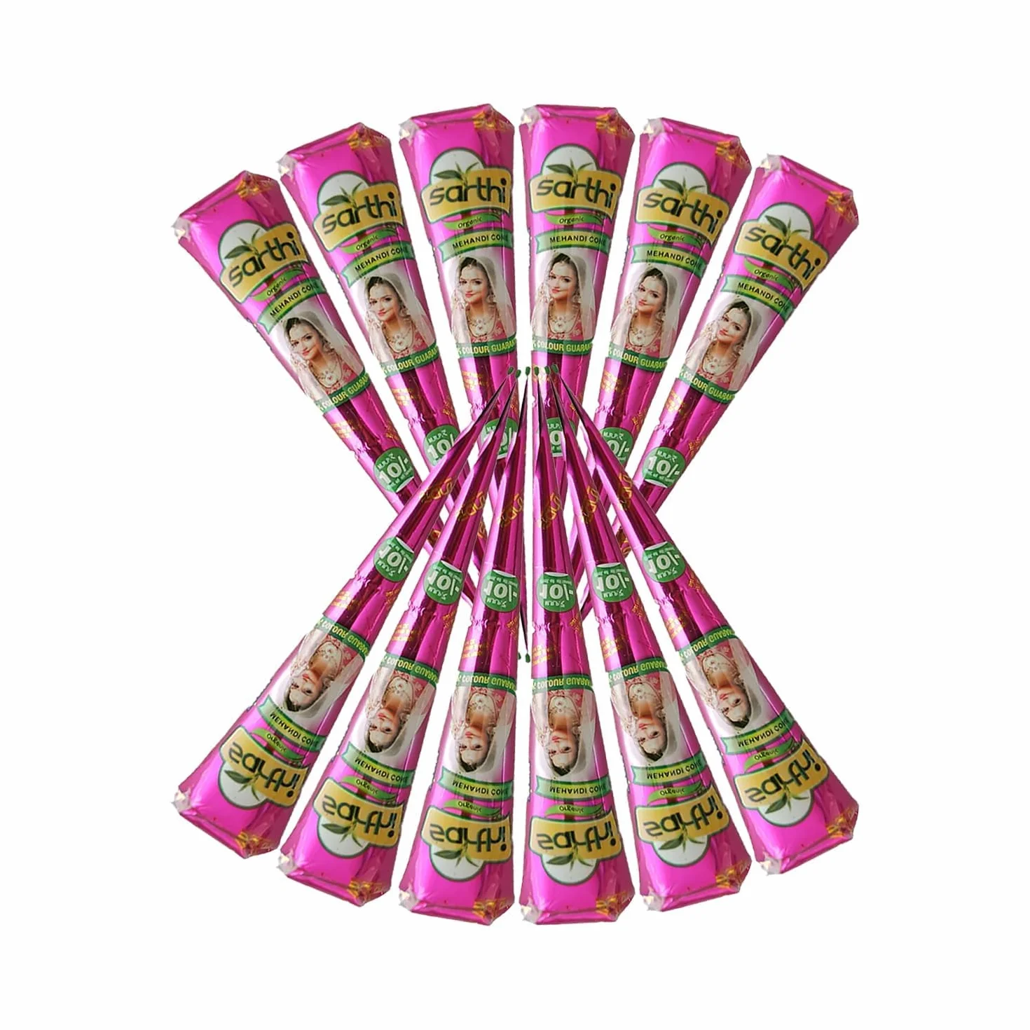 Sarthi Cono Naturale 6 x 25g - Senza PPD & Sostanze Chimiche Lunga Durata | Dermatologicamente Testato Per Decorazioni Creative Facile da Applicare mit Kajal Adesivo