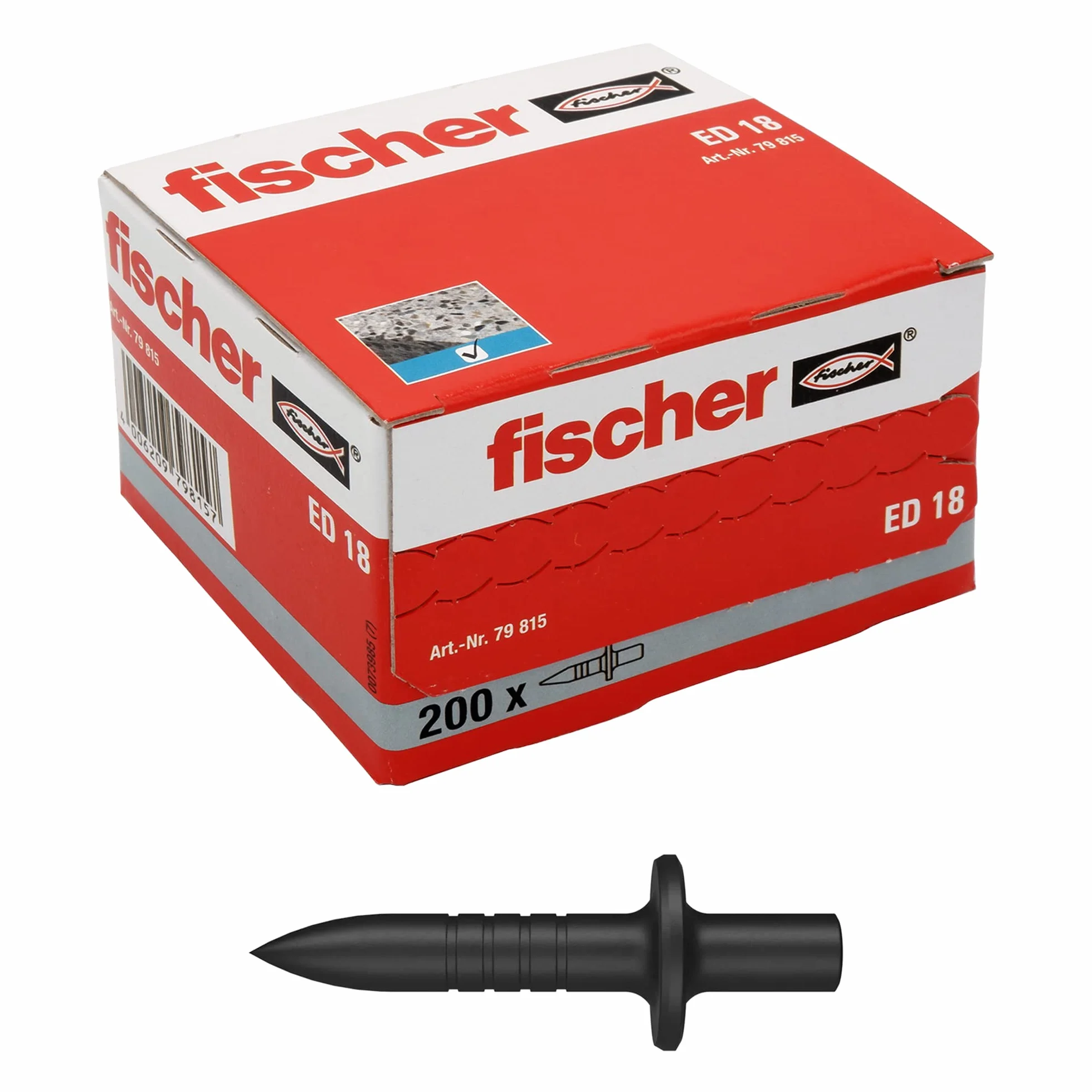 Fischer ED 18 Chiodi a Percussione 18 mm 200 Pezzi per Calcestruzzo