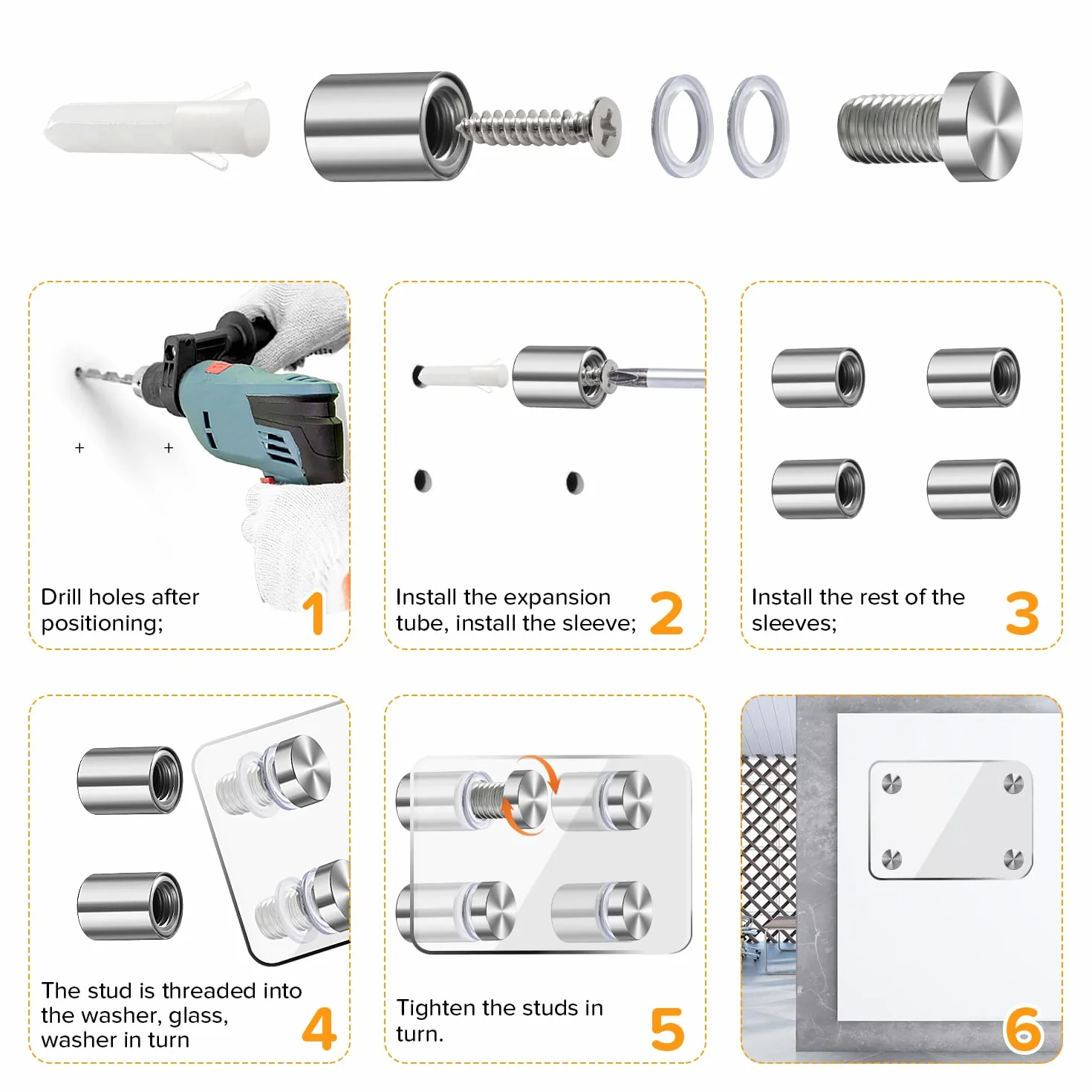 Distanziali per Targhe 16×25 mm Acciaio Inox, Vite di Vetro Standoff Bulloni Supporto, 10 Pezzi