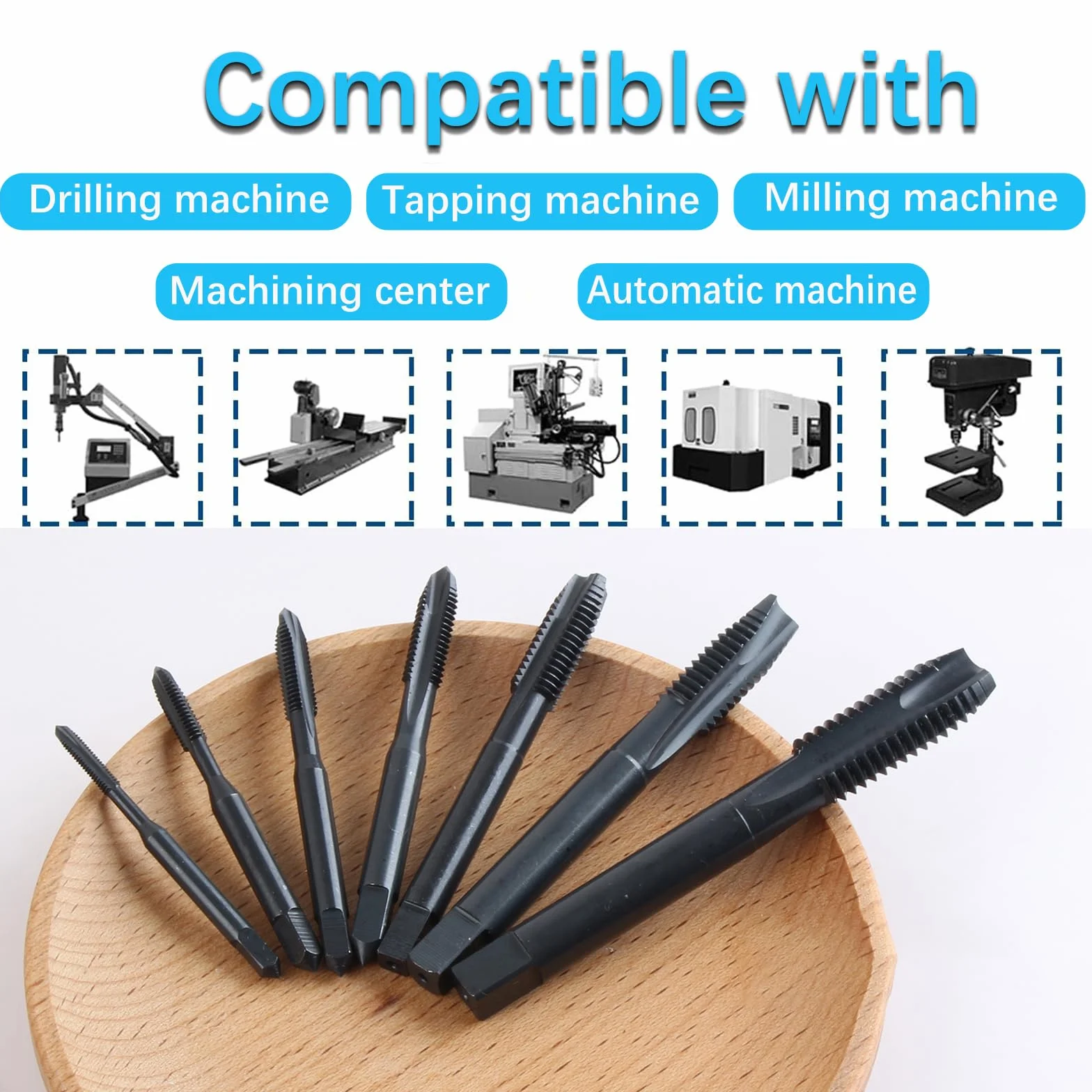 Set di 7 maschi per filettatura manuale HSS 6542 metrica sinistra M3-M12