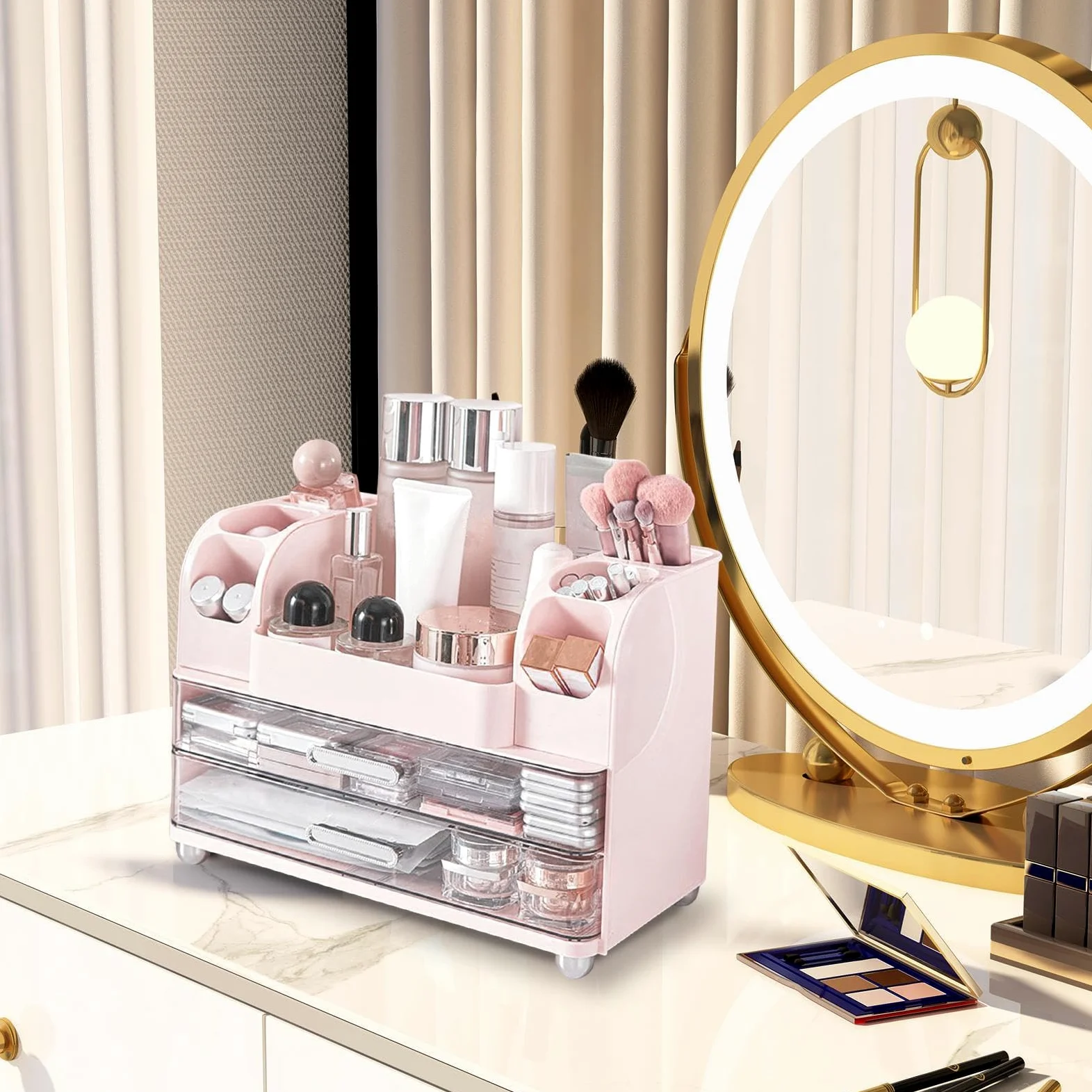 Generisch Organizer per trucchi per il tavolo da toeletta, grande e decorativo | Articoli igienici da bagno, per cosmetici, cassettiera, cucina, camera da letto, articoli da toeletta