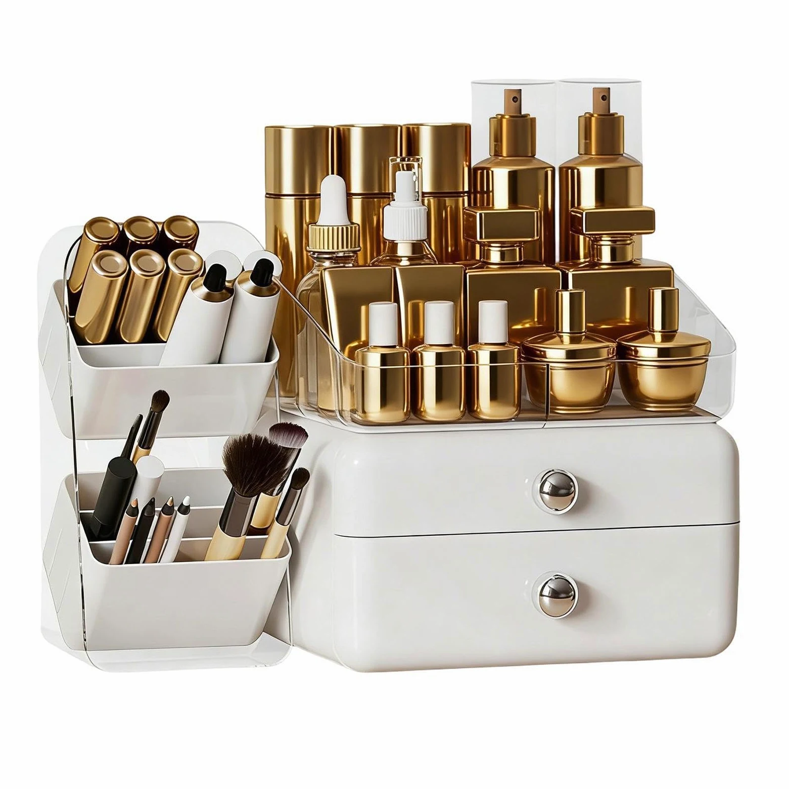 Organizer Trucco da Toeletta Espositore capiente con cassetti | Porta Trucchi con Portalpennelli per Casa, Bagno, Cucina, Lavabo, Cassettiera, Dispensa