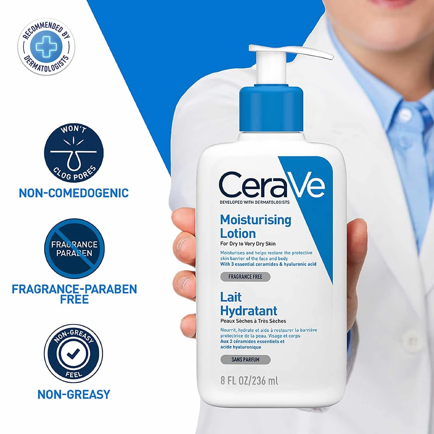 CeraVe Lozione idratante, viso e corpo, per pelli secche e molto secche, 236 ml