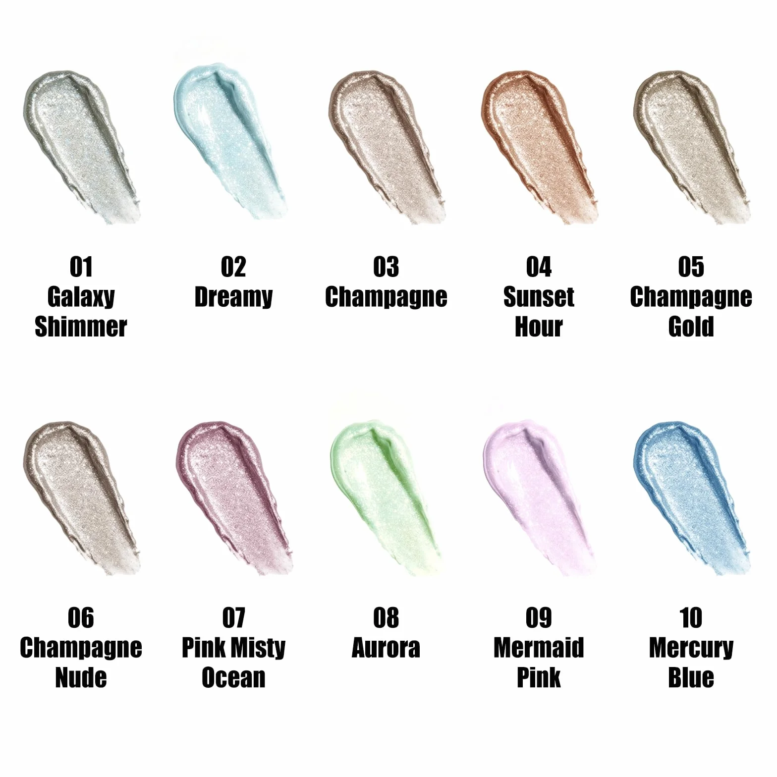 QIC Ombretto Liquido Glitter, Finish Metallico e Scintillante, Lunga Durata, Senza Crepe, Resistente allo Sfregamento, Formula Leggera per Tutti i Toni di Pelle, Colore Costruibile (01 Milky Way)