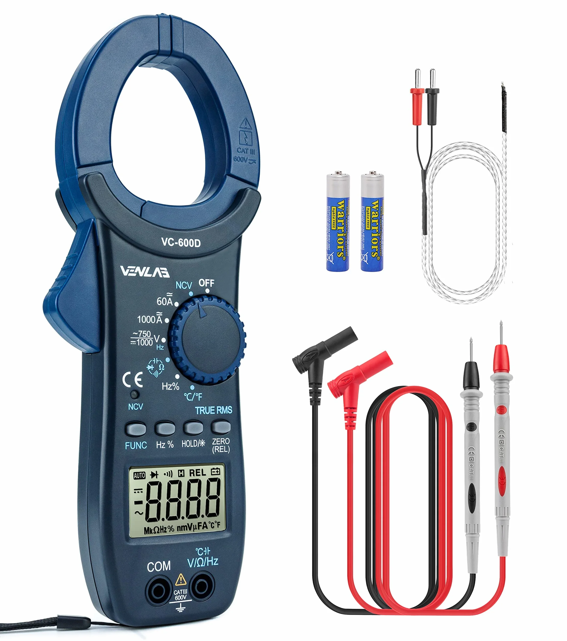VENLAB Pinza Amperometrica 1000A CA/CC T-RMS 6000 Conti VC-600D