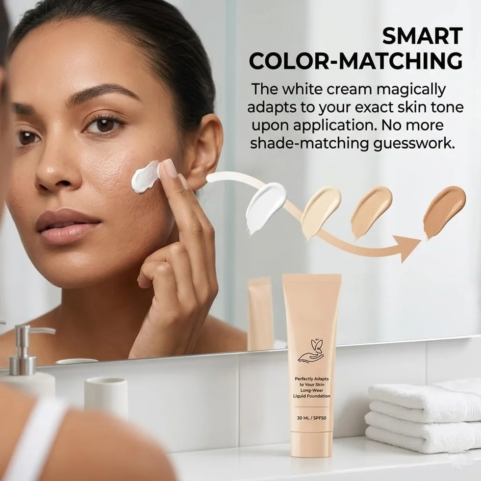 Luxe Cosmetics Colour Changing Foundation, Luxe Foundation Colour Changing Spf 50 for Mature Skin, Medium Coverage, Buildable Formula, Lightweight, Long-Lasting (1 Pcs)