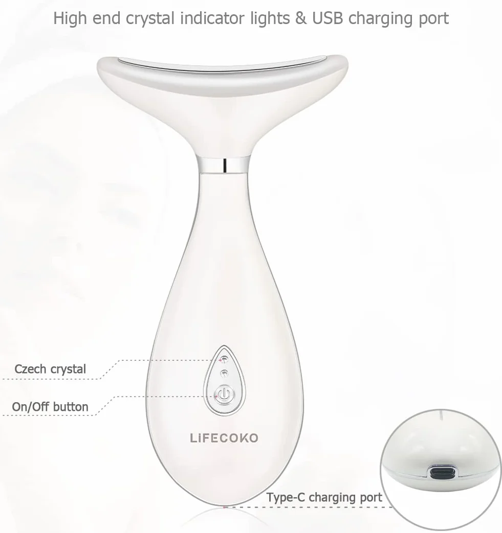 Massager per viso elettrico Antirughe, massaggiatore di bellezza per il viso e il collo, Massager del dispositivo tonificante per il, Ricaricabile USB portatile (Bianco)