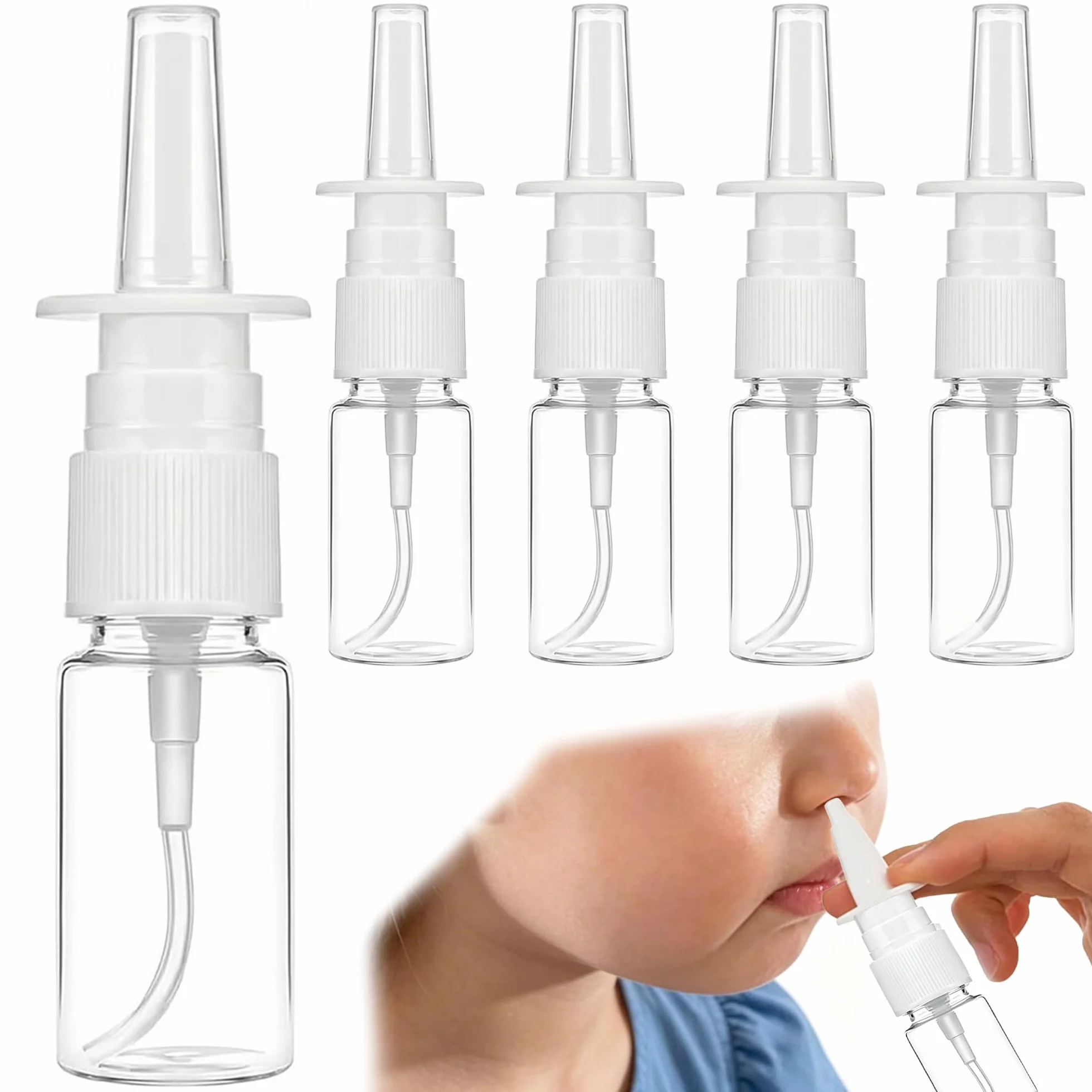 5 pezzi flacone spray, atomizzatore ricaricabile in plastica da 10 ml con pompa a nebulizzazione fine per spray nasale, profumo e ricariche di olio (trasparente)
