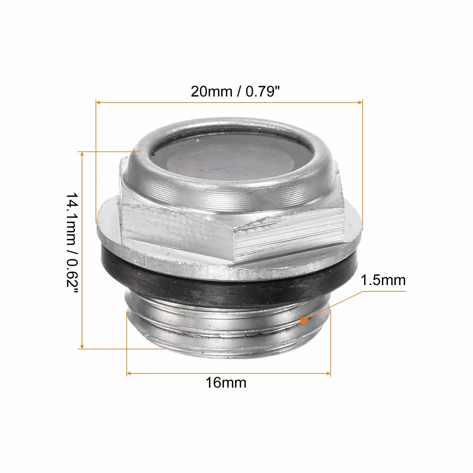 QUARKZMAN Vetro Spia Olio Compressore Aria 16 x 1.5mm Filettatura Maschio Indicatore Plastica Livello Vista Liquido Lega Alluminio