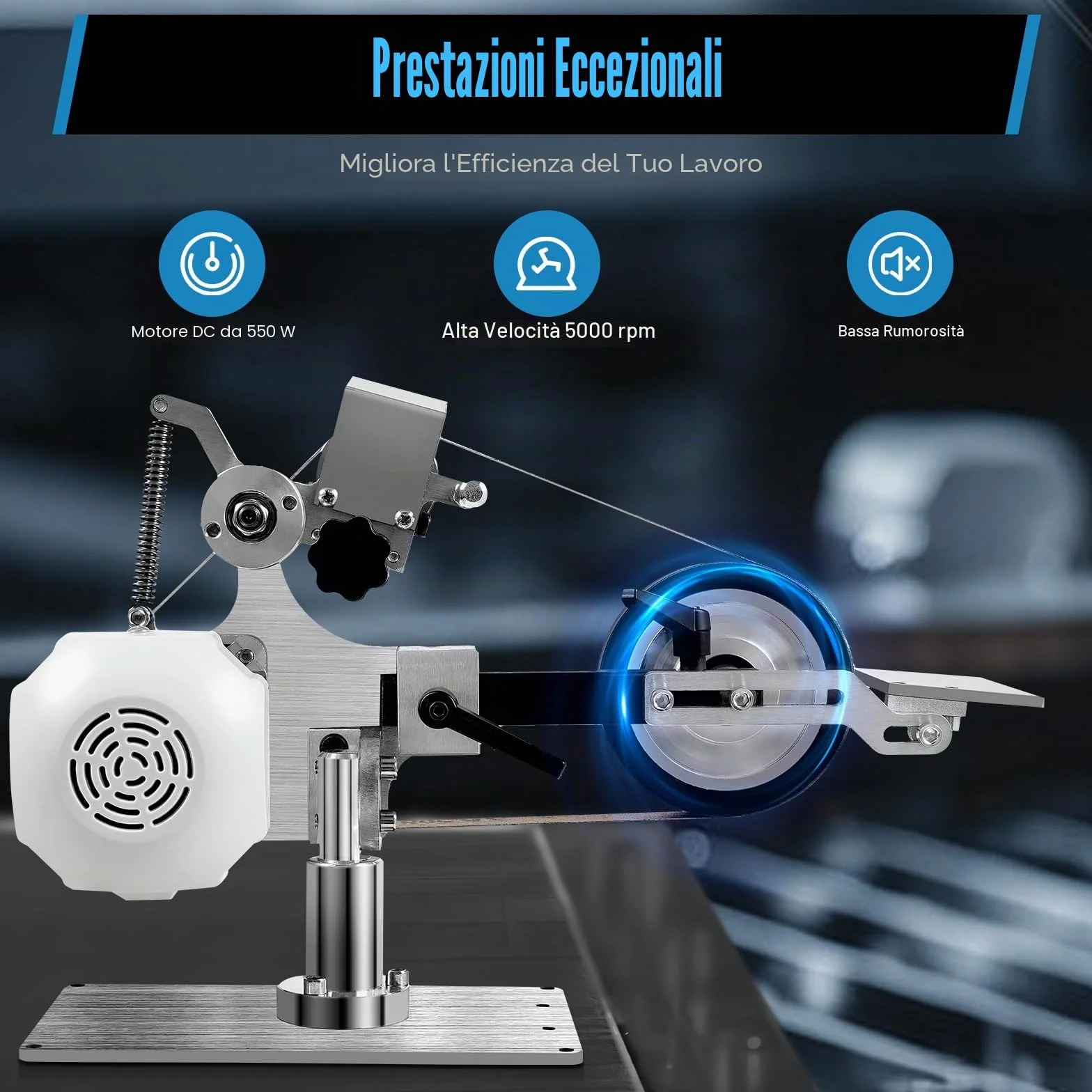 Levigatrice a nastro brushless 550W 220V rotazione 90° levigatura lucidatura