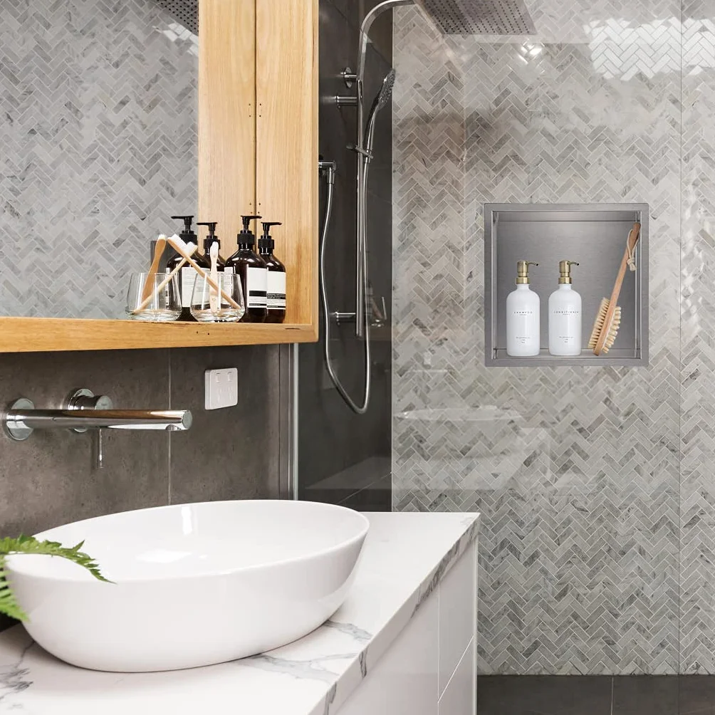 Skelang Mensola da doccia a incasso in acciaio inox 30 x 30 cm per bagno