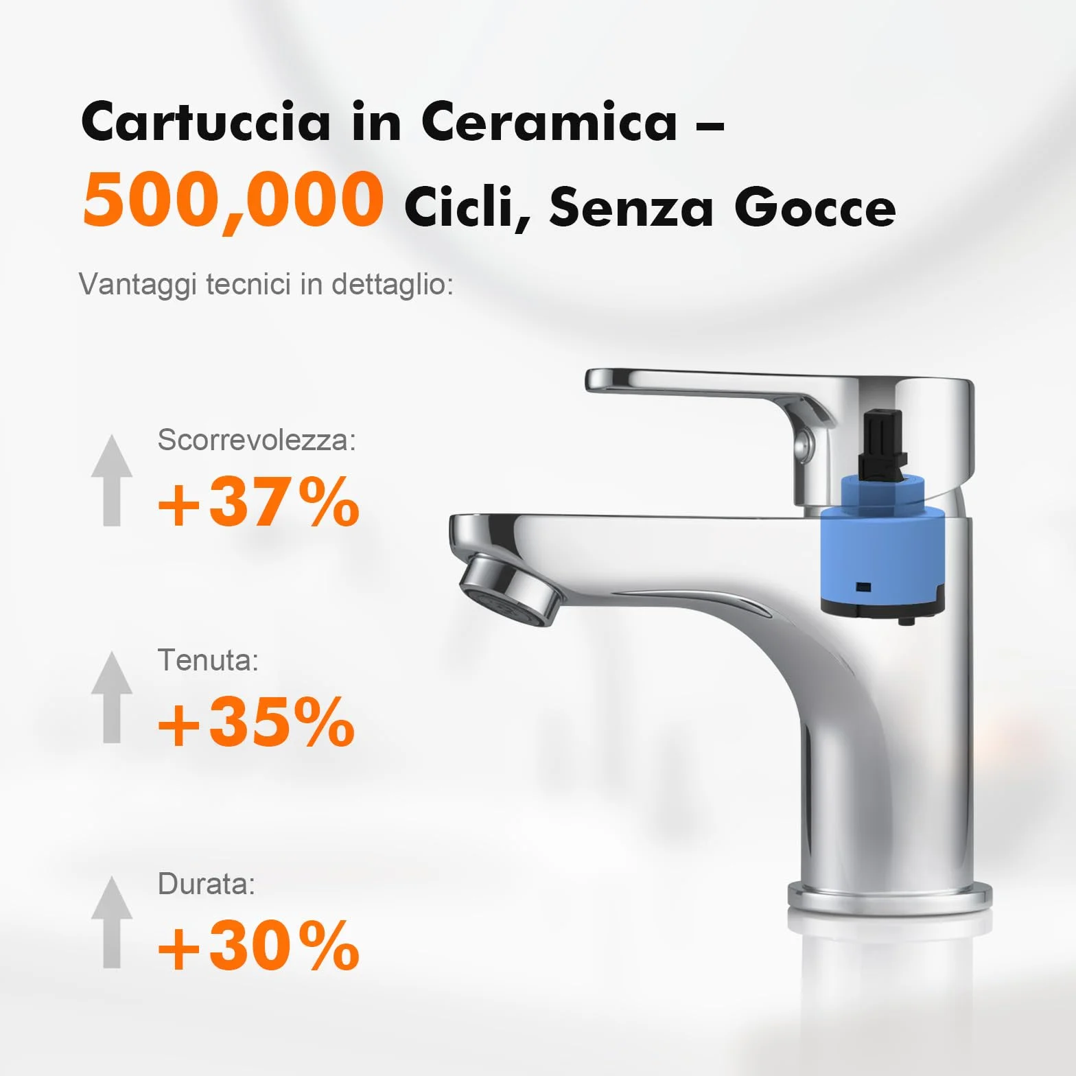 GRIFEMA Miscelatore Lavabo Bagno Monocomando G3/8 Pollici Cromo Argento