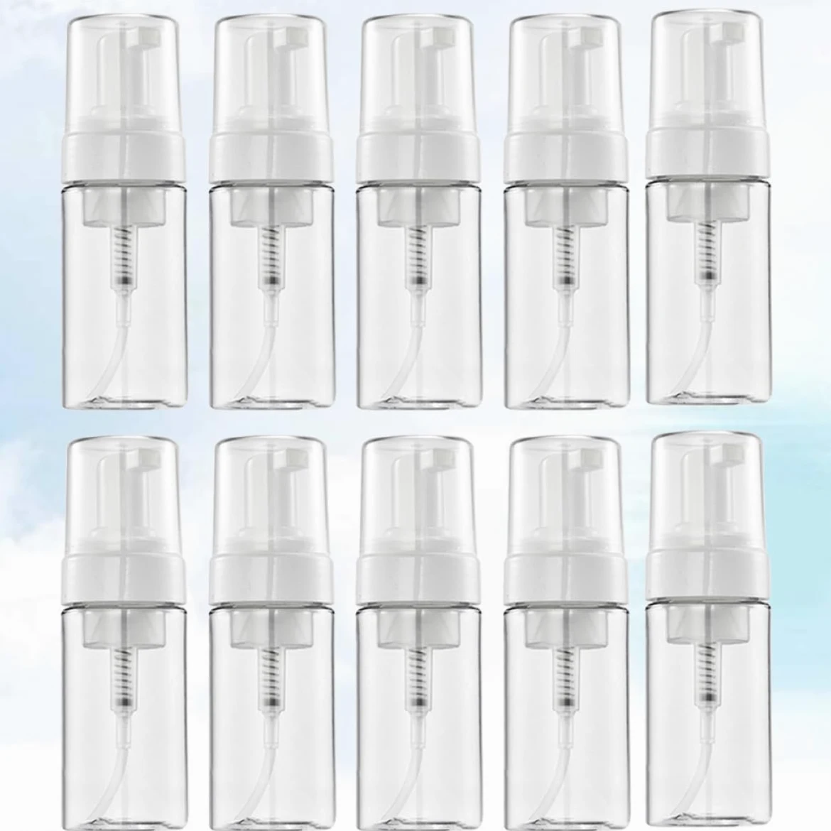 Set da 10 Flaconi Pompa da 100 Ml Trasparenti, Bottiglie Vuote Ricaricabili per Cosmetici, per Viaggi, Palestra e Doccia, Contenitori Salvaspazio per Shampoo, Lozione