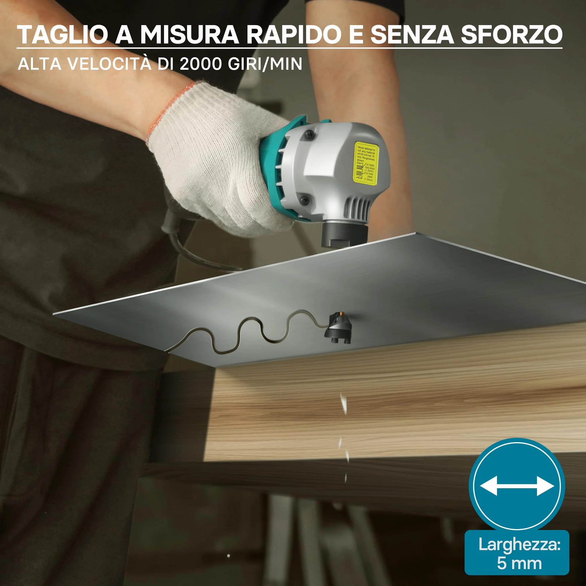 Roditrice per lamiera 500W profondità di taglio 2,5mm testa rotabile 360°