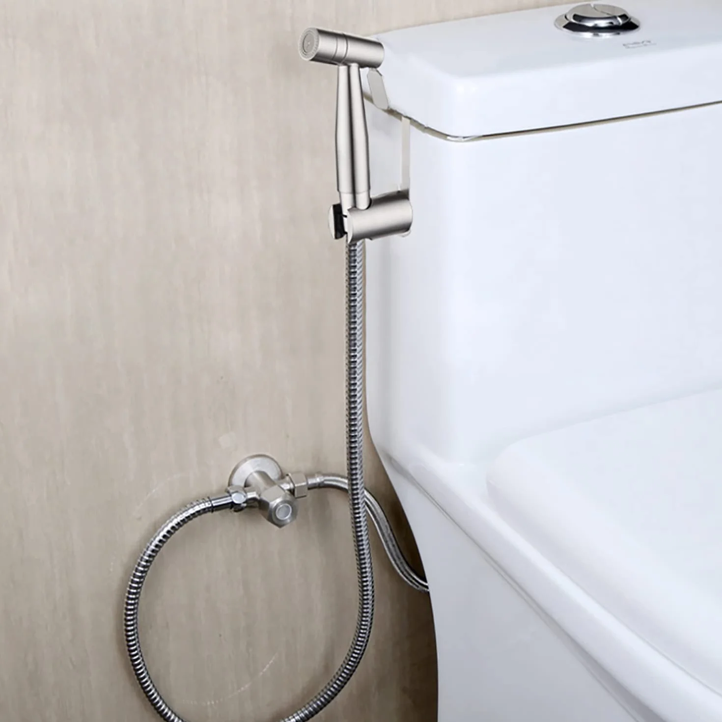 Bidet Portatile Kit Doccetta Spruzzatore WC Acciaio Inossidabile Deviatore 2 Vie Tubo 1,5m Supporto