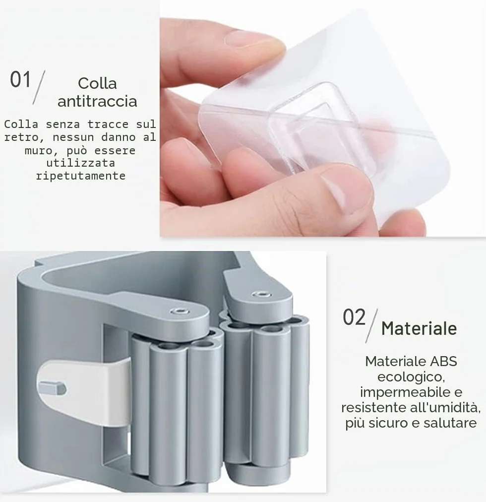 Portascope e Portaspazzole Muro Autoadesivo Plastica Supporto per Scopa da Appendere Ganci per Scope da Muro Adesivi Grigio
