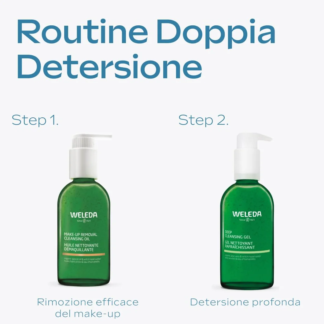 WELEDA - Olio detergente struccante, rimuove delicatamente il make-up anche waterproof senza seccare la pelle, ideale per le pelli sensibili, lascia la pelle vellutata senza ungere- 1x150 ml