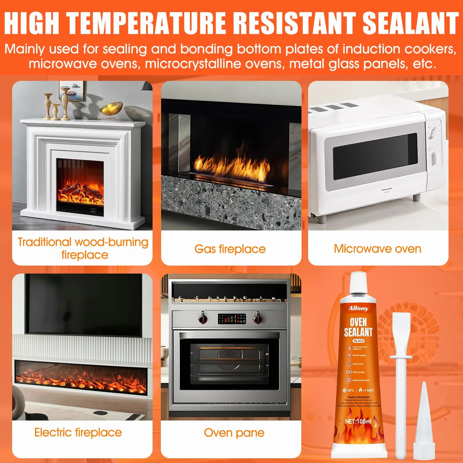 Adesivo Resistente al Calore 1100°C Nero - ALLONY Silicone Alta Temperatura per Guarnizioni