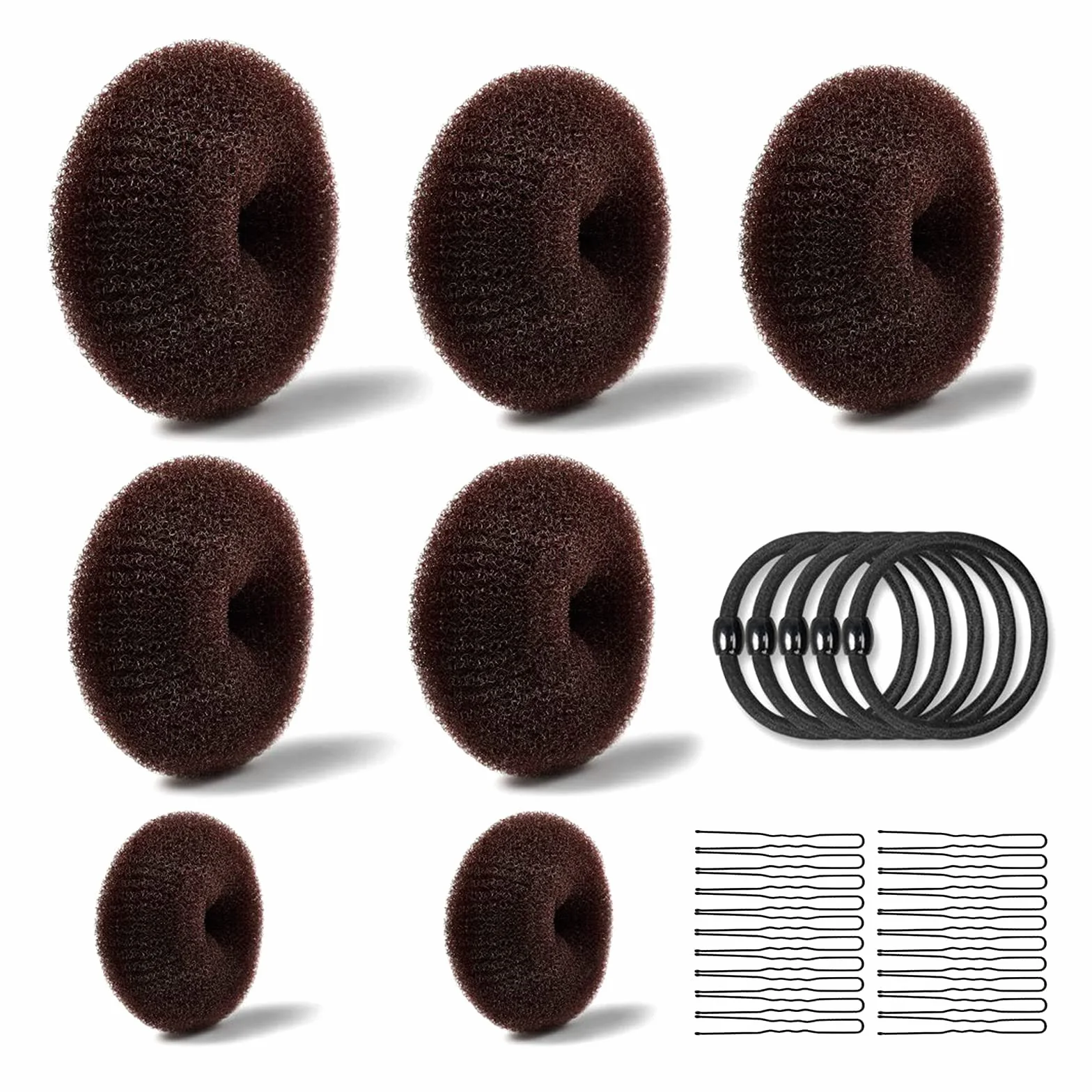 Realizzare Chignon Set,7 pezzi Chignon a Ciambella(4 Dimensioni),10 Elastici per Capelli,20 Clip a Forma di U,Magic Hair Bun Maker,per Bambine e Donne(Brown)