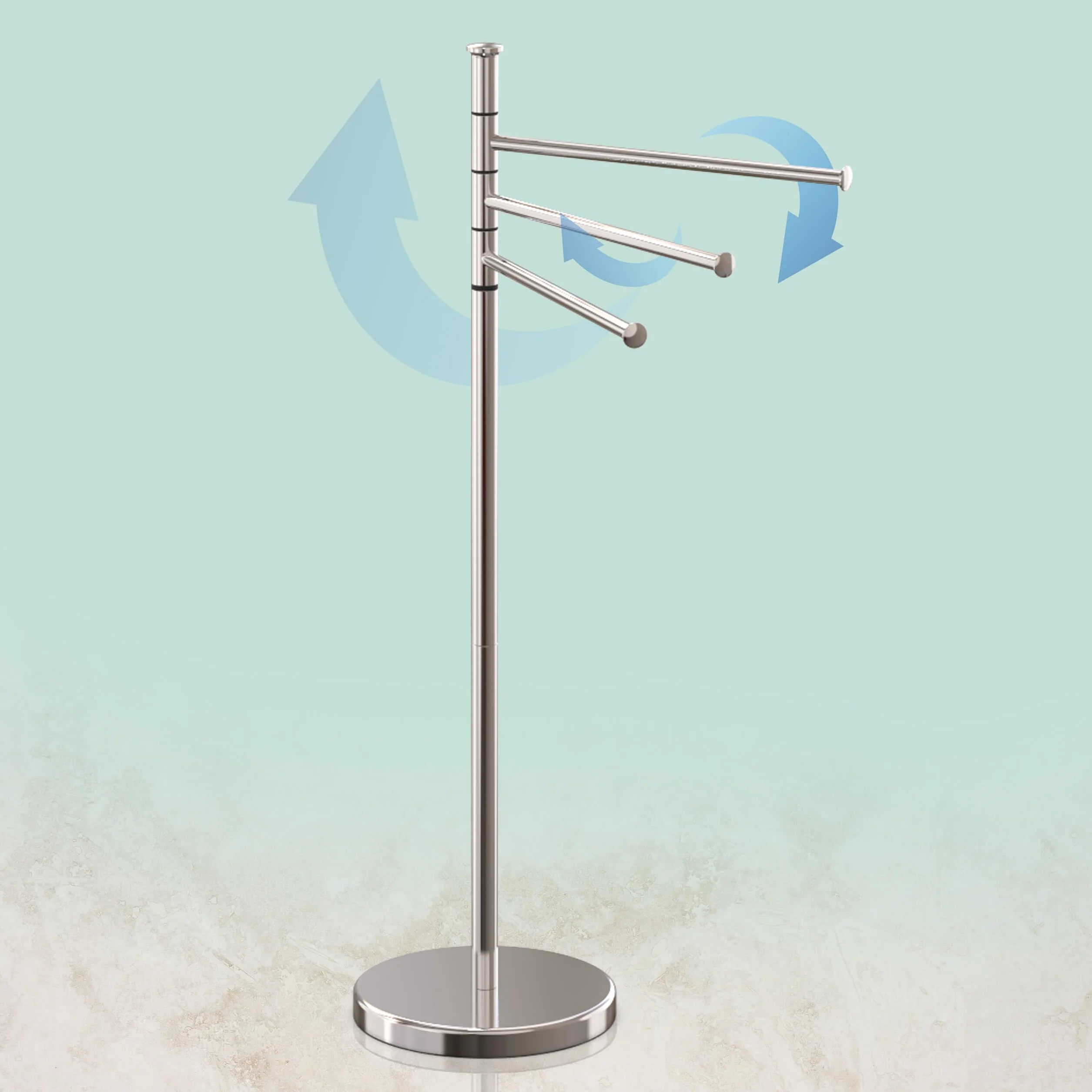 Relaxdays Piantana Portasciugamani da Terra 3 Bracci Rotanti Acciaio Inox 85,5x42x22 cm