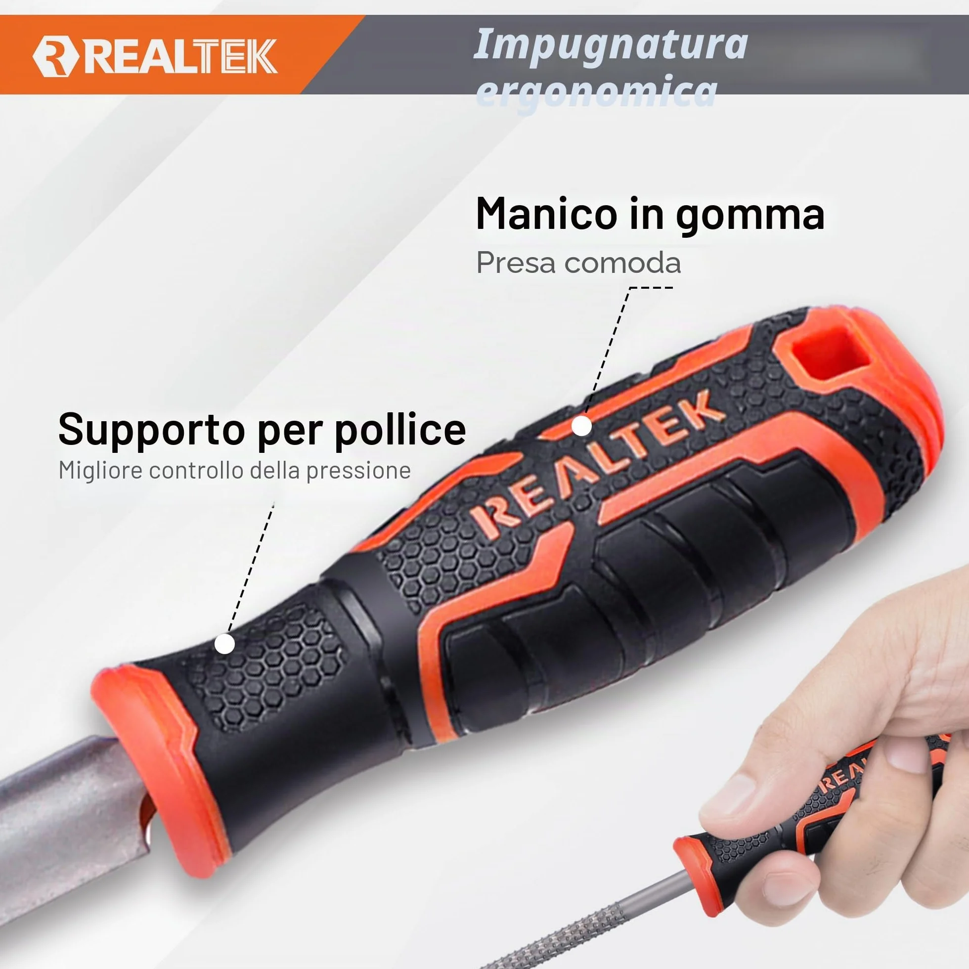 REALTEK Set di raspe per legno 3 pezzi, lima piatta, mezza rotonda e rotonda