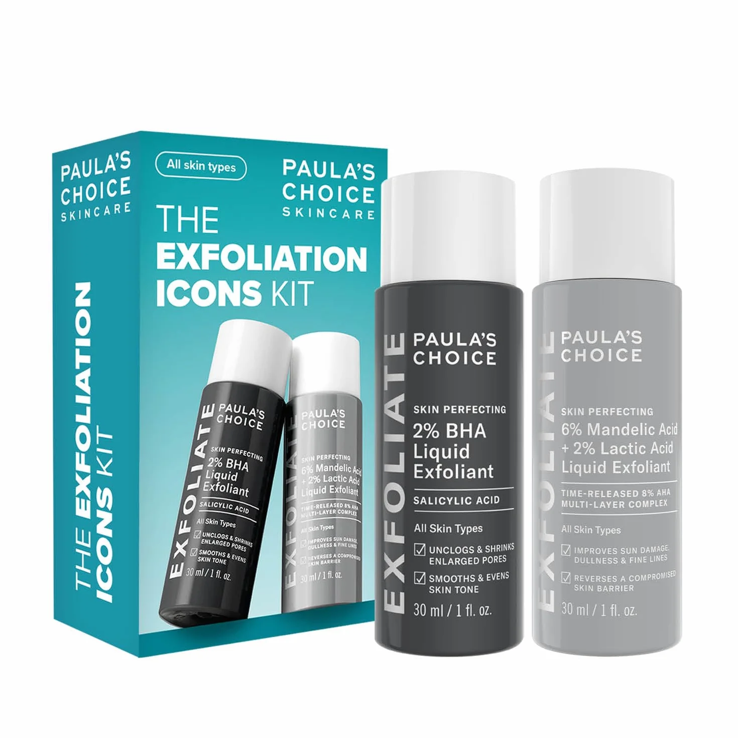Paula's Choice Multi-Level Exfoliation Travel Kit - AHA & BHA Liquida Exfoliante per un Glow - Combatte Imperfezioni & Punti Neri - con Acido Salicilico - Per Tutti i Tipi di Pelle