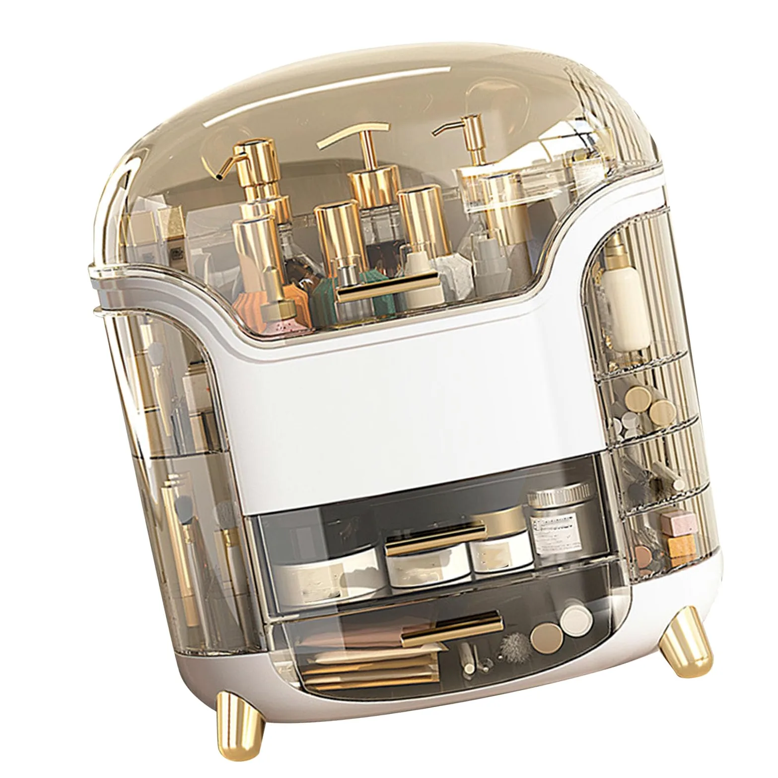 Organizer per Trucchi Ruotabile di Grande capacità per un Facile Accesso Scomparto Verticale Trasparente per Cosmetici e Gioielli (Bianco elegante)