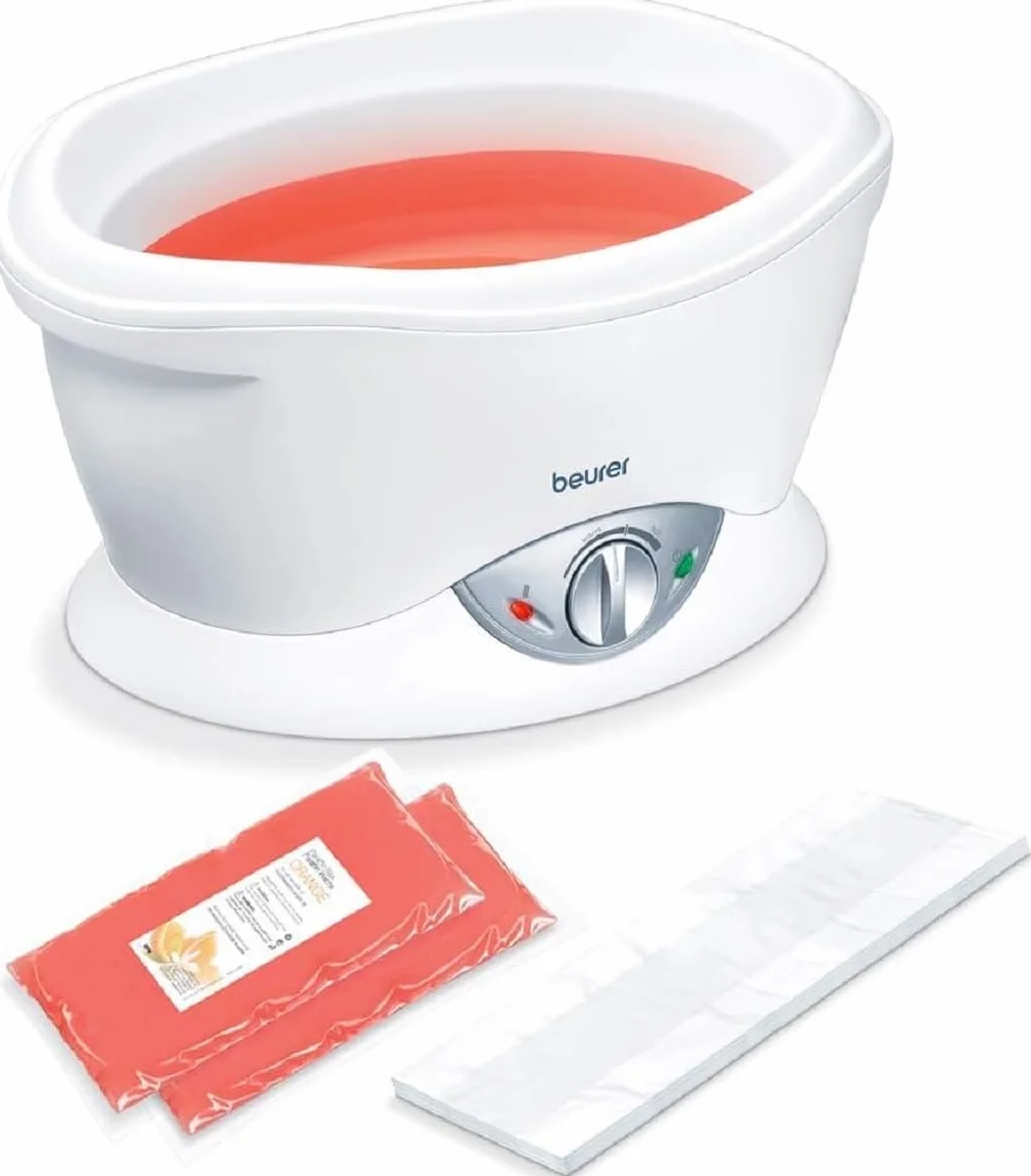 Beurer MP 70 Bagno di Paraffina elettrico per Mani, Piedi e Gomiti Morbidi e Lisci, Immergili in serbatoio con capacità di 1,5 litri e 80 W di potenza riscaldante, con 2 set di paraffina da 450g cad