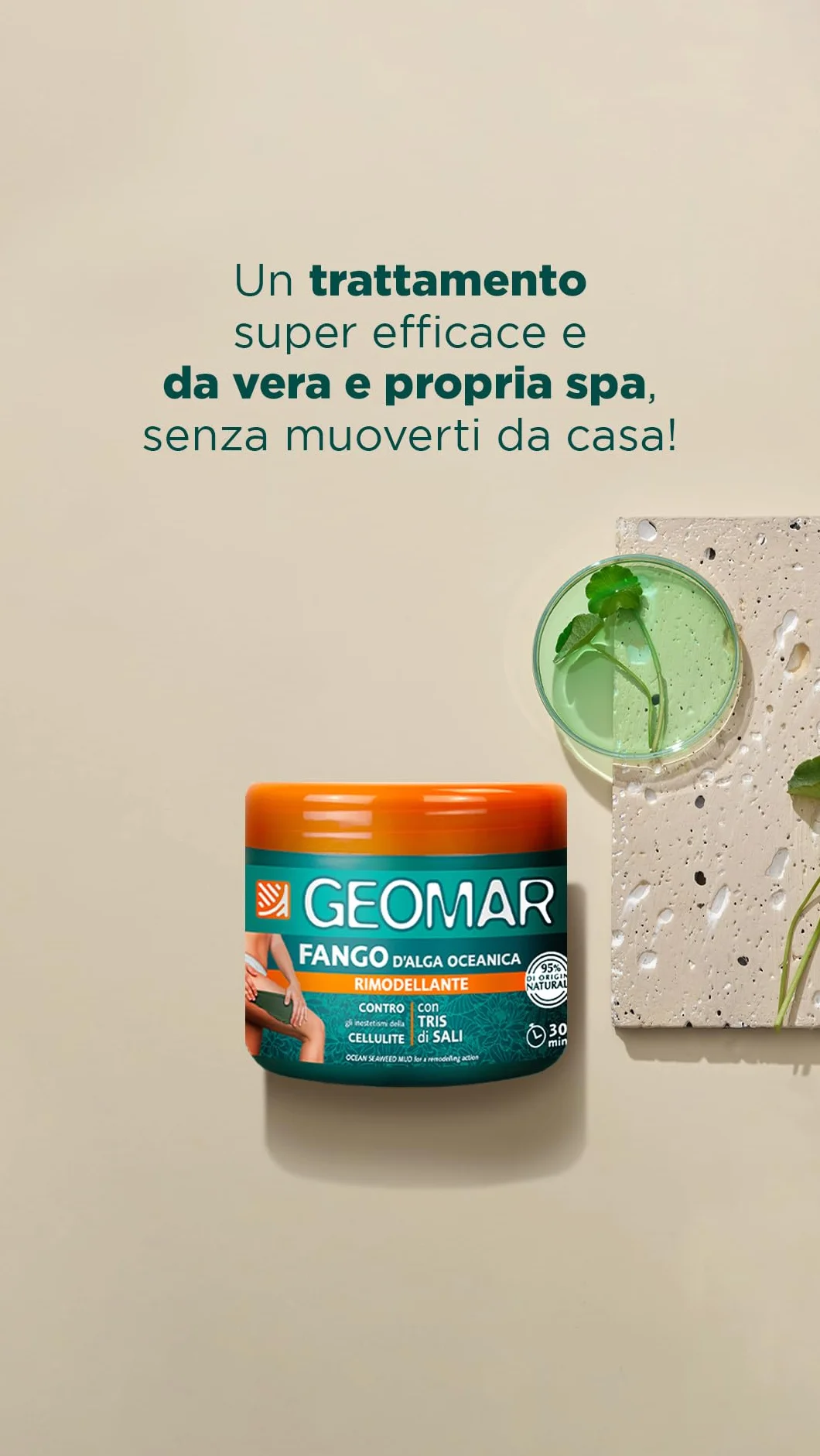 GEOMAR | Fango d'Alga Oceanica Rimodellante contro gli Inestetismi della Cellulite, 95% di Origine Naturale, con Tris Di Sali (Marino, di Epsom e del Mar Morto) e Acqua d' Alga, Made in Italy, 600 g