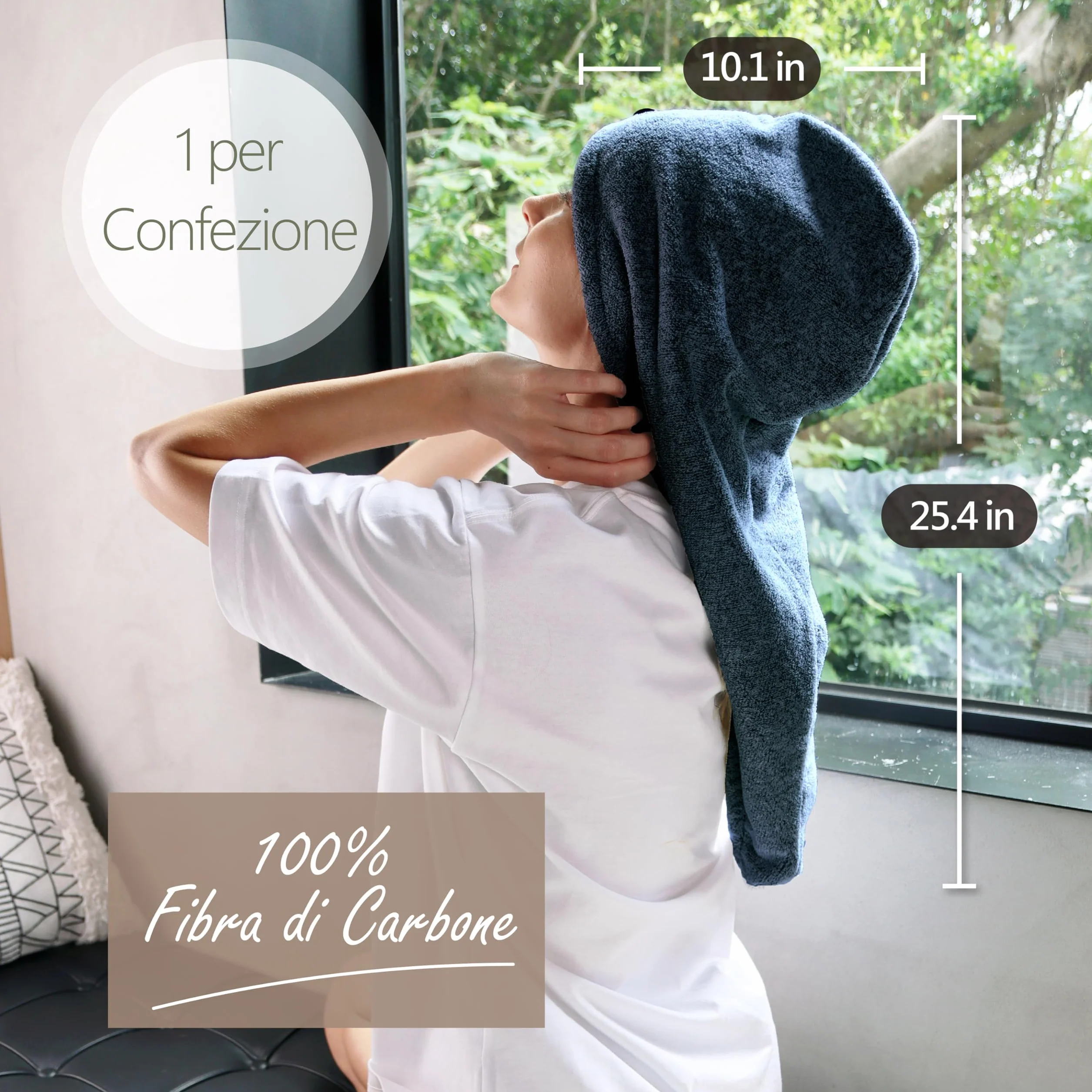 myHomeBody - Asciugamano per capelli con turbante anti-crespo, ad asciugatura rapida, ultra morbido e ad asciugatura rapida, in fibra di bambù assorbente, con pulsante di cocco – Midnight Blue