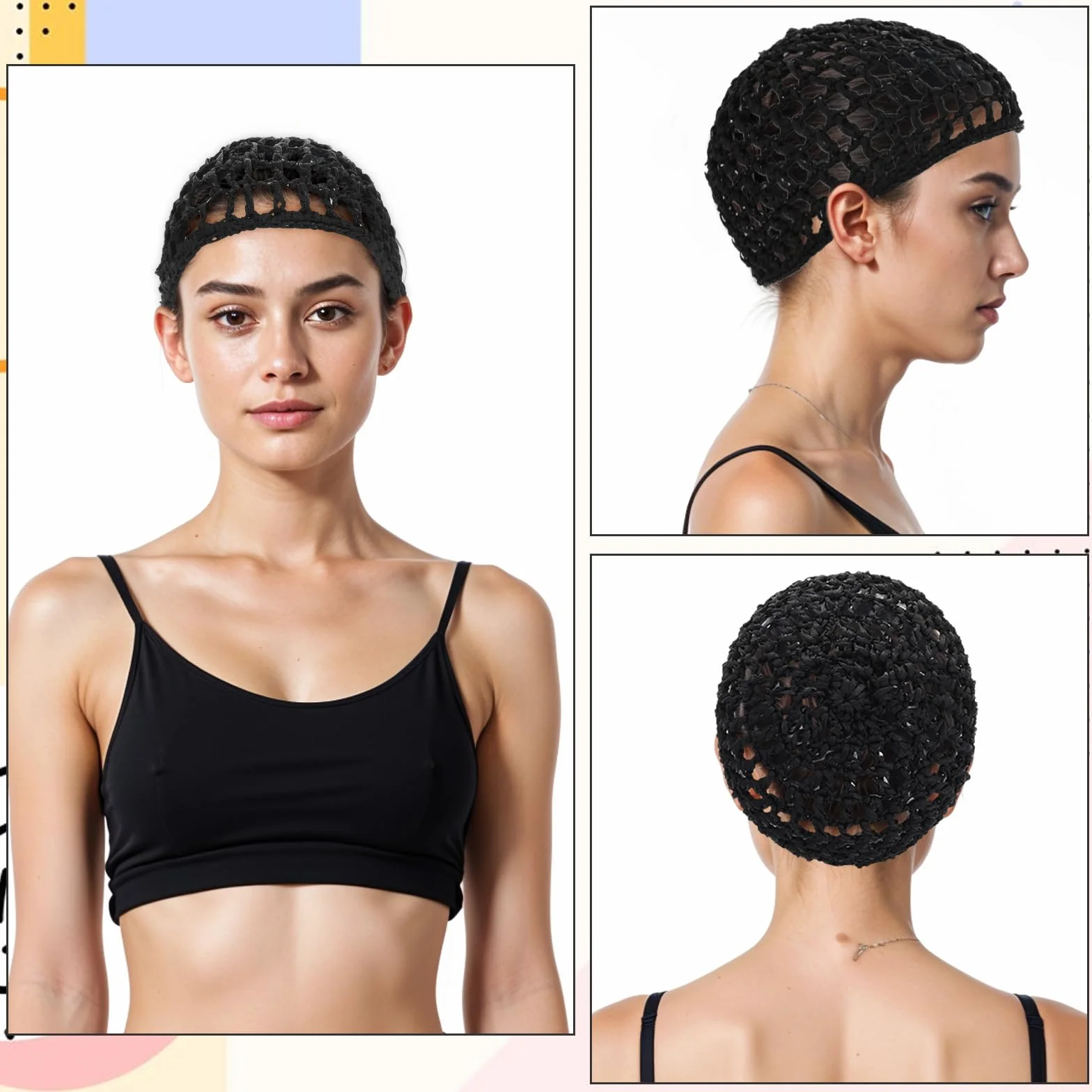 YUXIANLB Cuffia per capelli in maglia lavorata all'uncinetto, morbida rayon, traspirante, per dormire, doccia, trucco, copertura spessa, notte, casa, viaggi, accessori