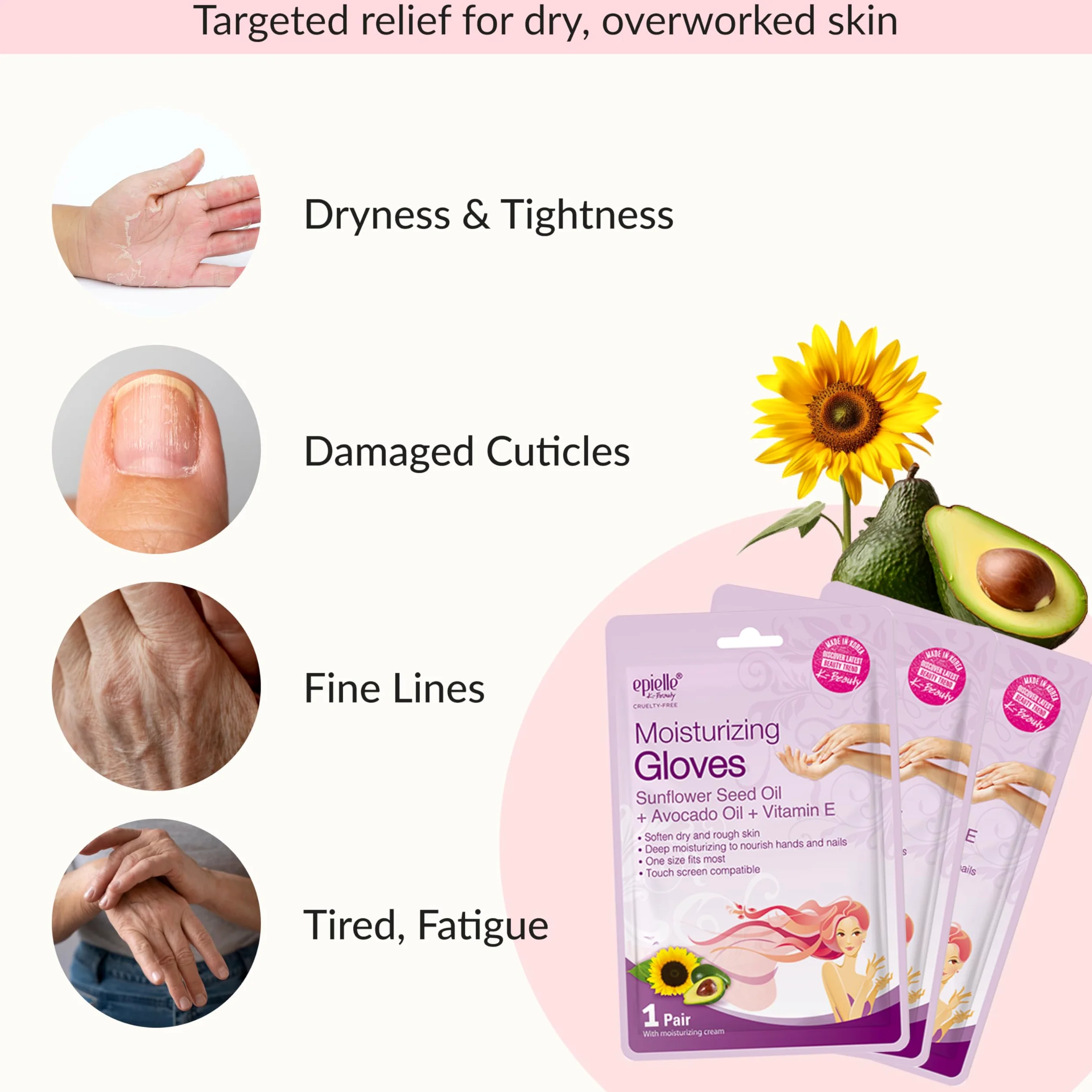Epielle Maschere idratanti per mani (6 pk) per maschere da spa a secco | olio di semi di girasole + olio di avocado + vitamina E, Beauty Gifts, Skincare Gifts