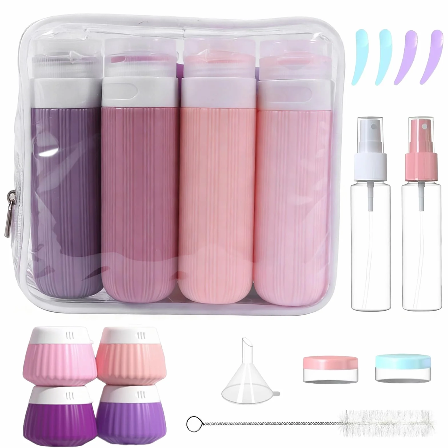 Kit 18 Pezzi Bottiglie da Viaggio in Silicone, Flaconi Riutilizzabili per Shampoo, Lozione e Cosmetici, Etichette Incluse, Perfetto per Liquidi, Creme e Articoli da Bagno