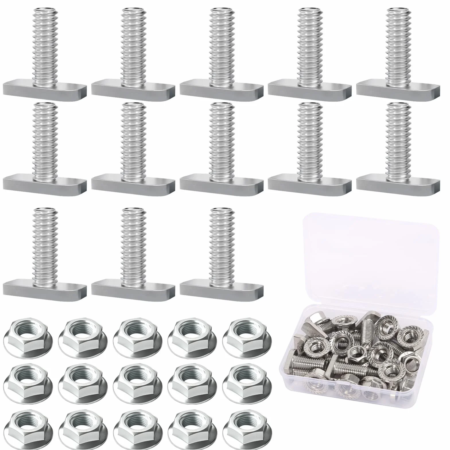 Viti a testa martello M10 x 25 acciaio inox A2-70 con dadi di bloccaggio 15 pezzi