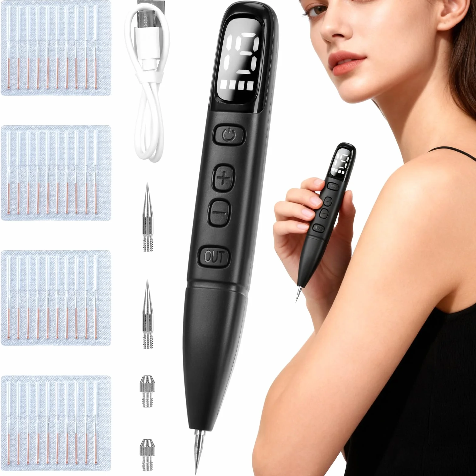 Sicura e Penna al Plasma, Rimuove Voglie Verruche Skin Tag Remover con 19 Livelli Regolabili e Luce LED, Strumento Dermatologico Ricaricabile Portatile per Nei, Verruche, Lentiggini, Macchie Scure