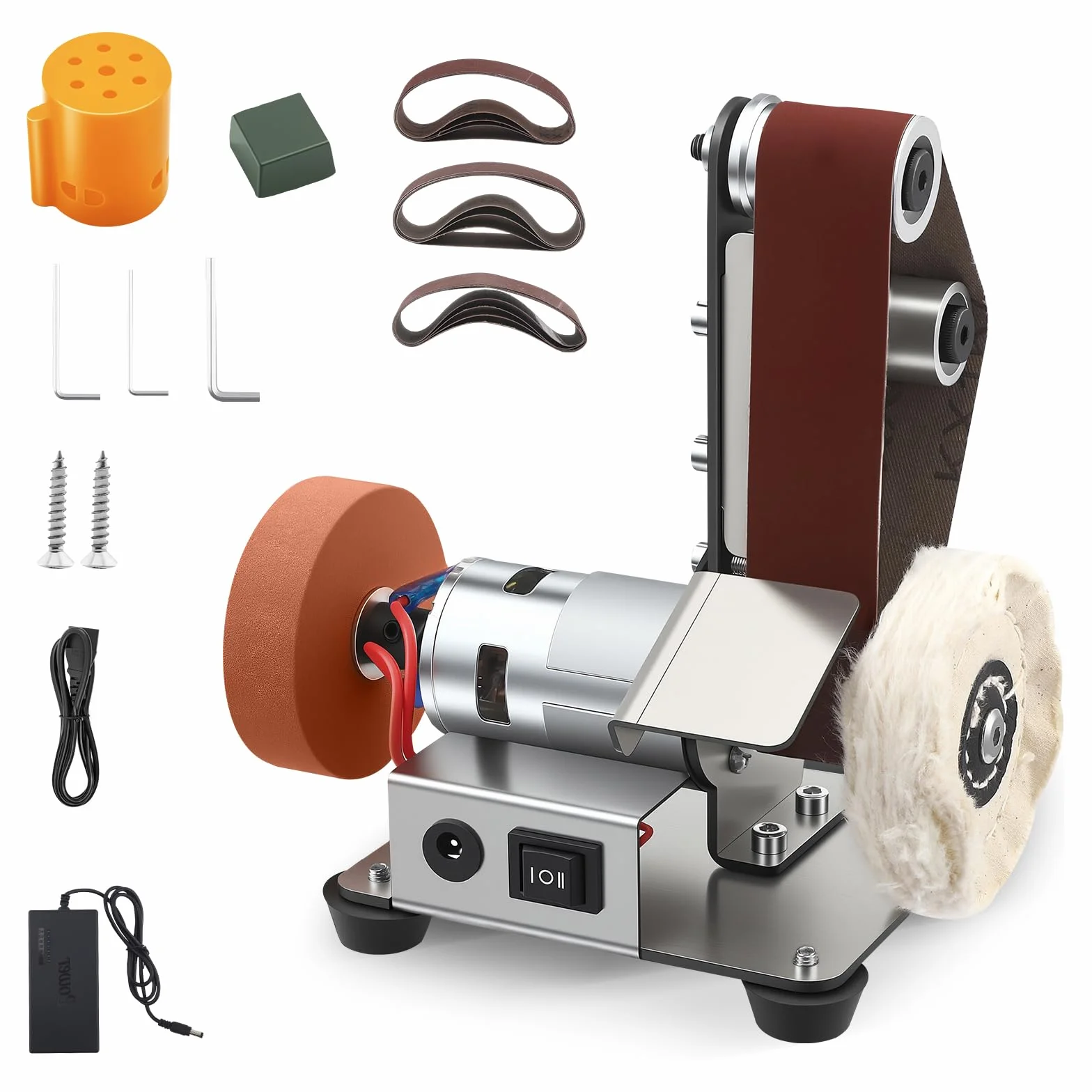 Levigatrice a Nastro Elettrica 3 in 1, Mini Levigatrice per Coltelli, Set Lucidatura 7 Velocità