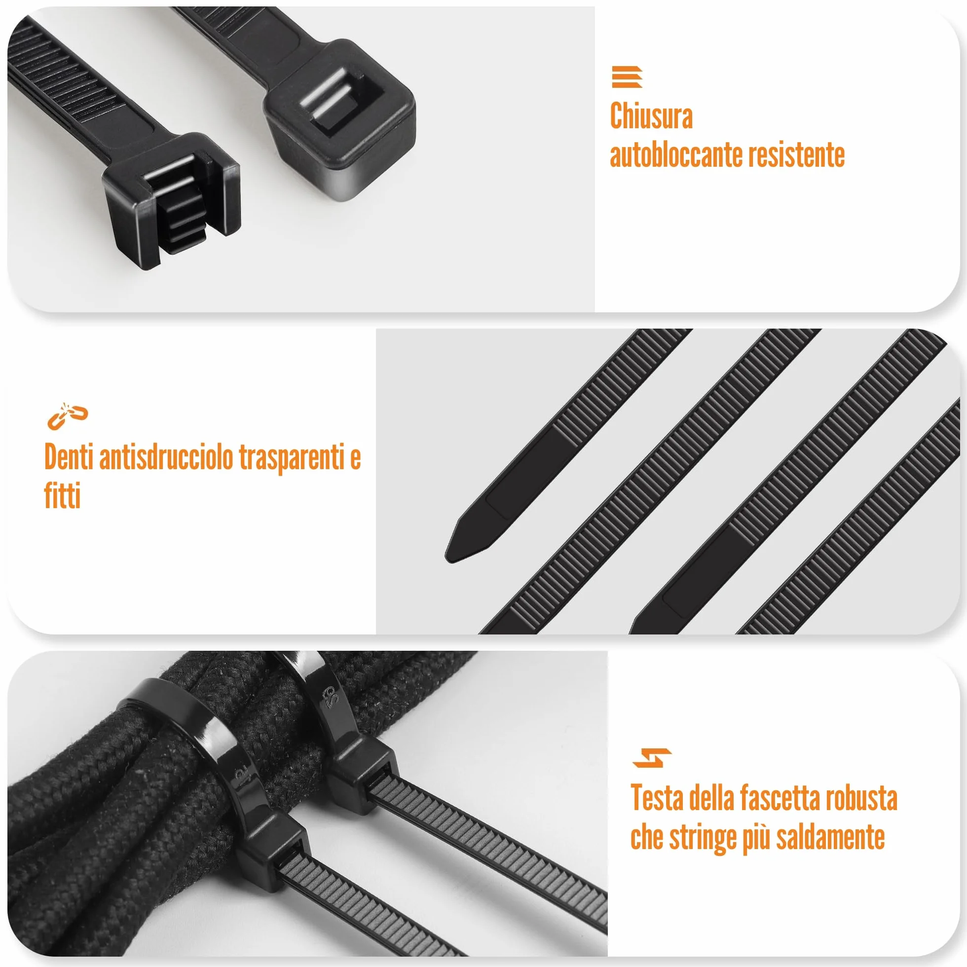 Fascette Elettricista Nere 1000 pezzi 100-300mm Plastica Resistente Alla Temperatura 18 kg