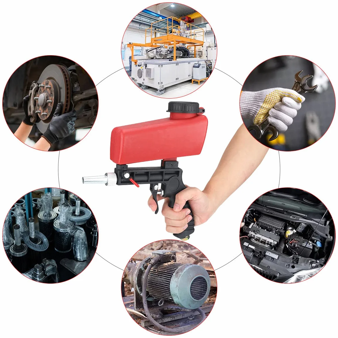 Sabbiatrice Pneumatica Portatile Multifunzione Kit Pistola Sabbiatura per Manutenzione Automobilistica Ruggine Rosso