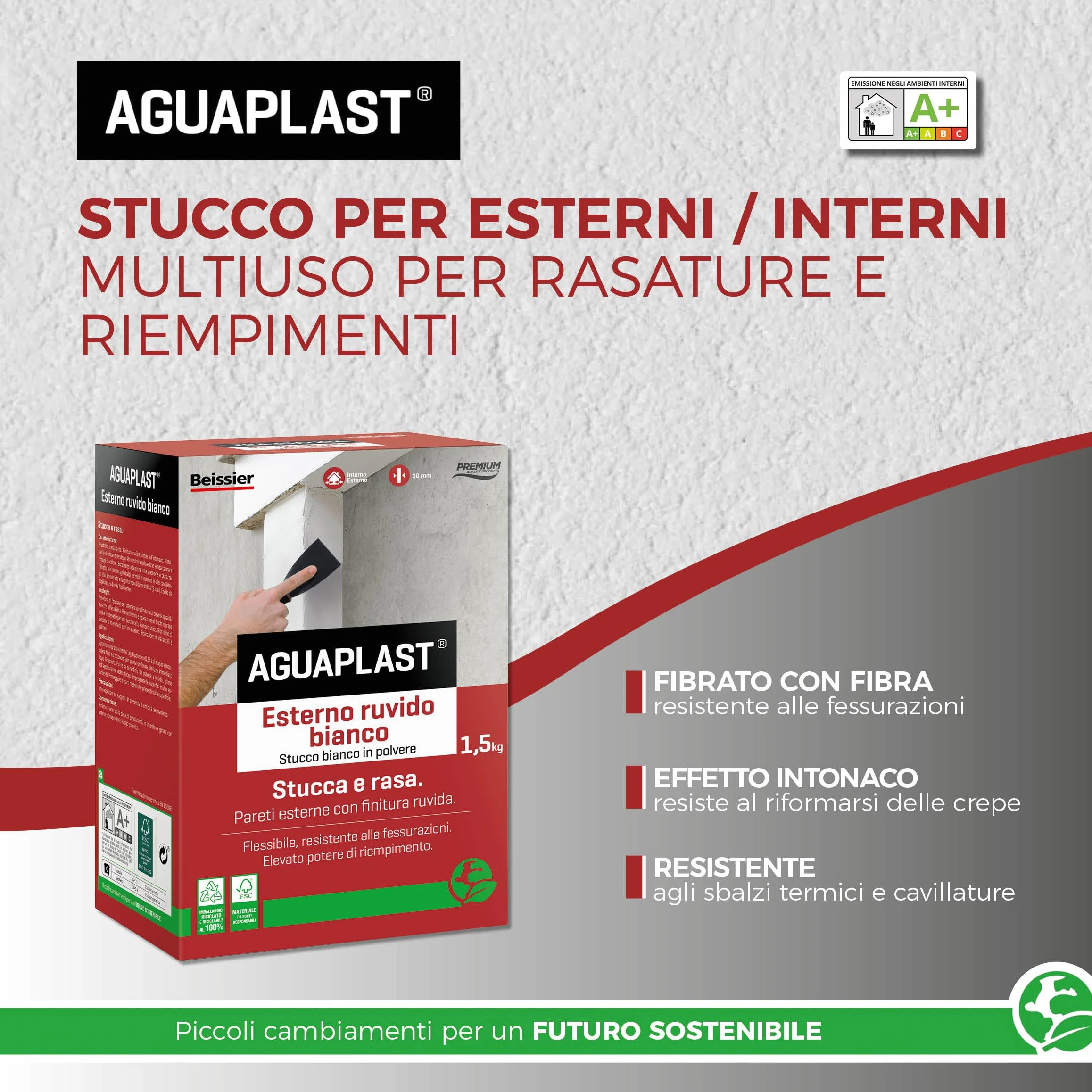 AGUAPLAST SR5 Ruvido Bianco Stucco Rasante Fibrato 1,5kg