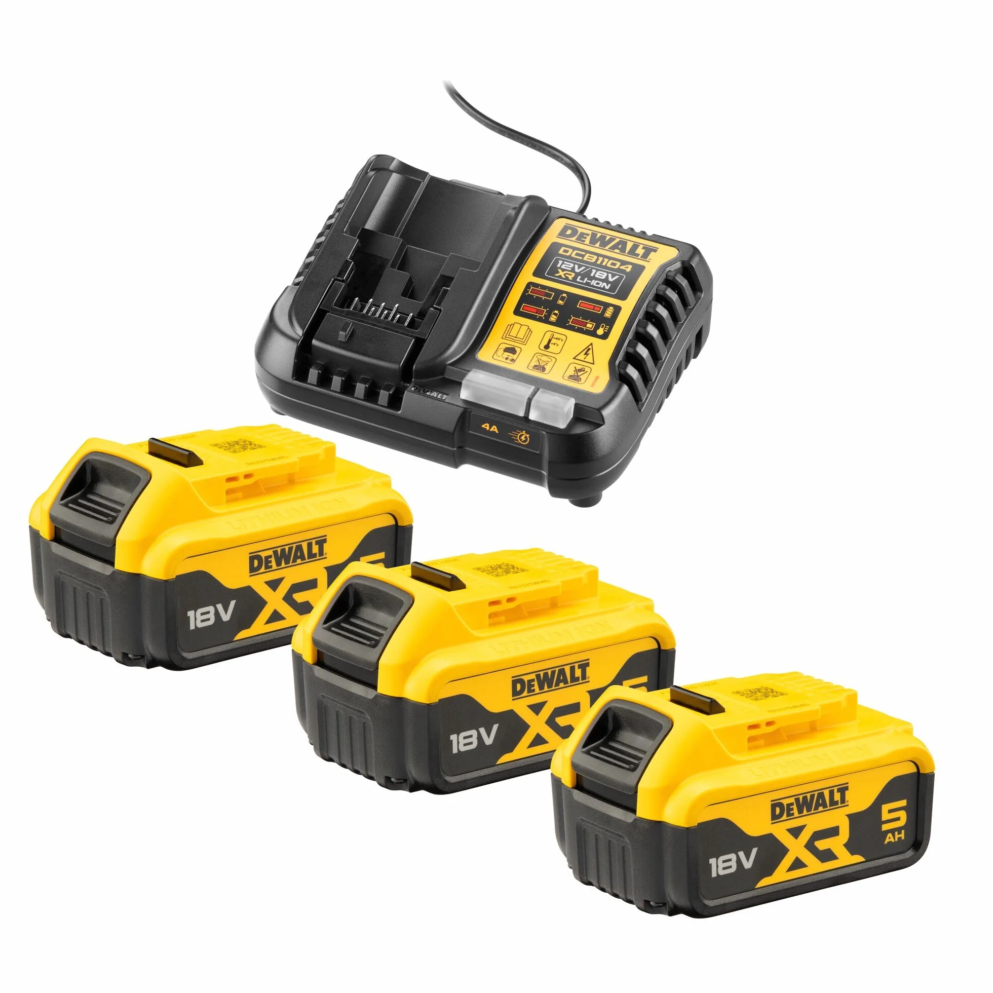 DEWALT Kit 3 Baterías XR 18V Li-Ion 5Ah y Cargador XR 12V-18V