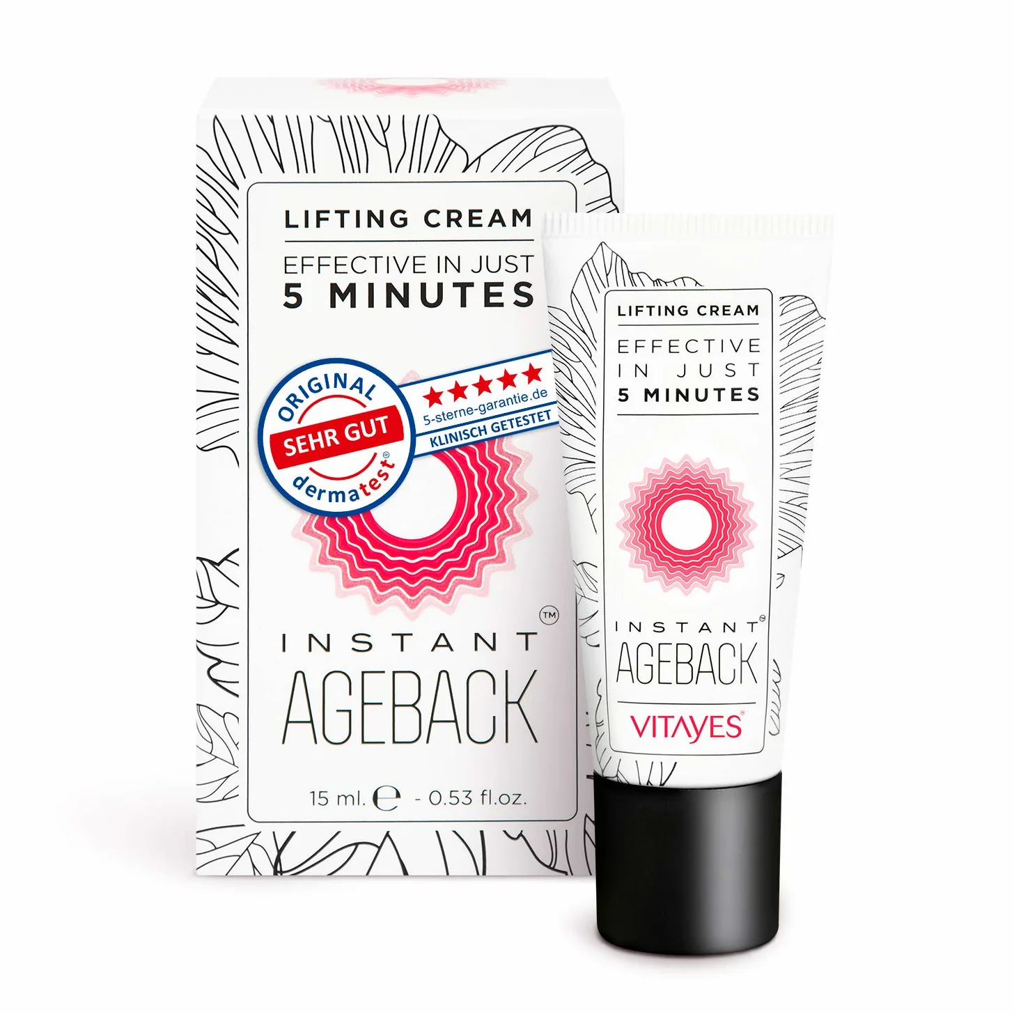 Vitayes - Instant Ageback, Crema Effetto Lifting Immediato, Antirughe per Viso, Collo, Decollette, Borse, Occhiaie, Pori Dilatati e Cicatrici