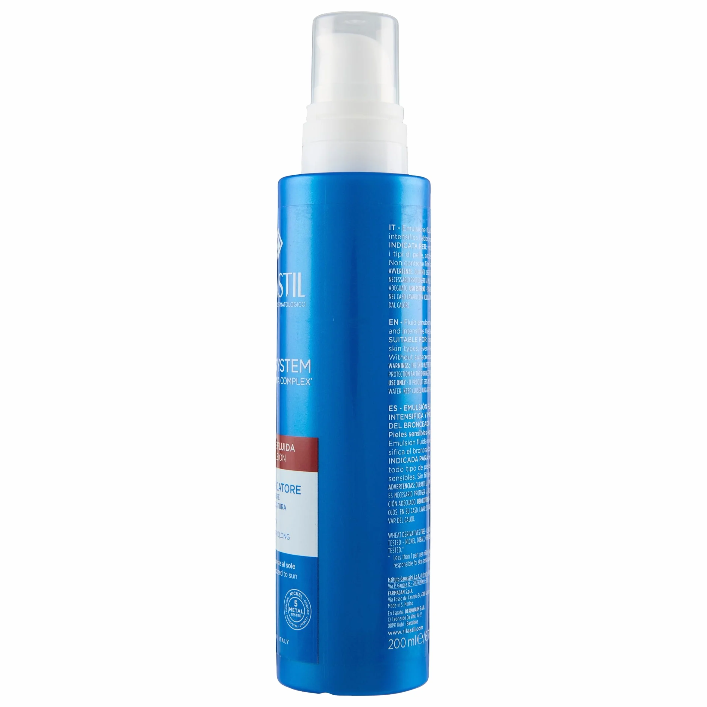 Rilastil Sun System Intensificatore e Prolungatore dell'Abbronzatura, Fluido Viso e Corpo, Texture Leggera, per Tutti i Tipi di Pelle, Confezione da 200ml