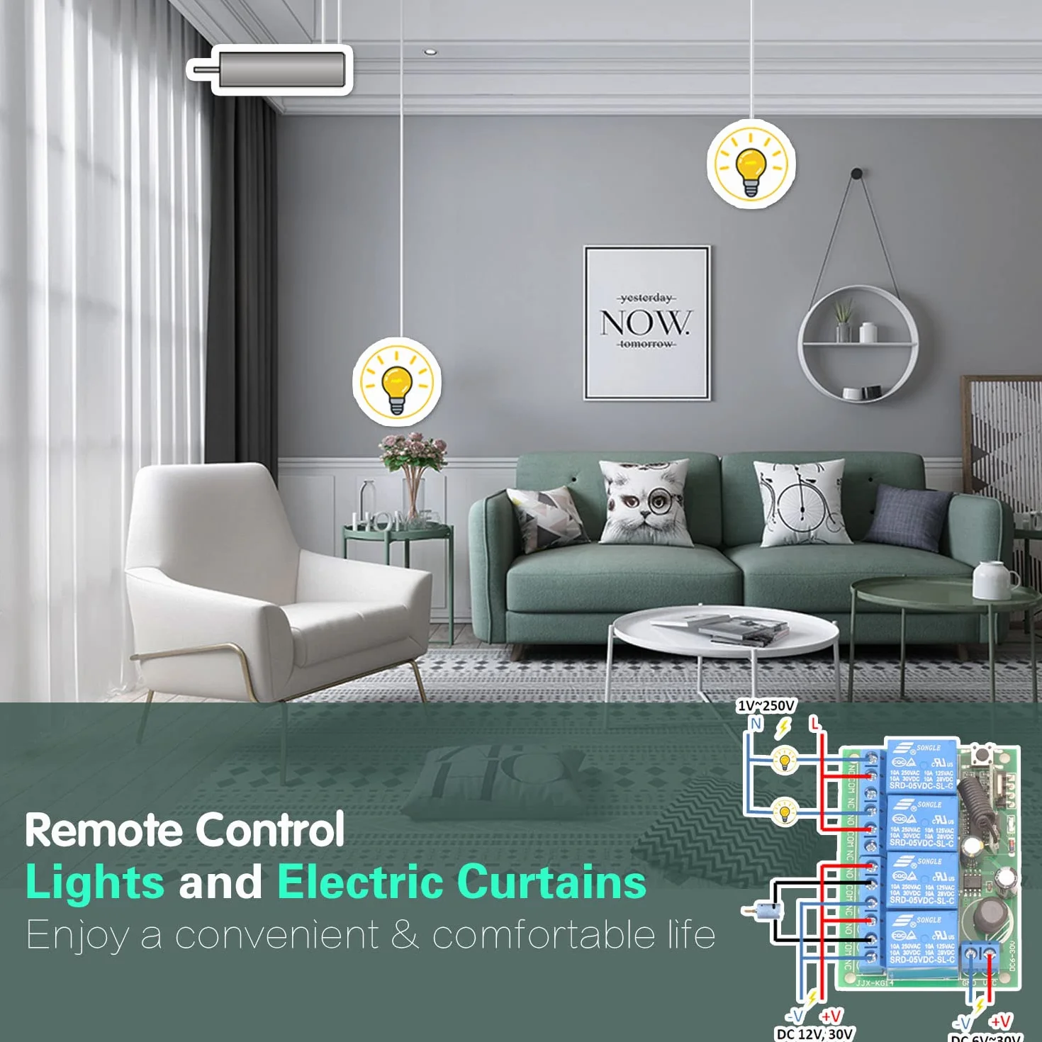 DieseRC 4CH Interruttore di controllo remoto wireless DC 12V 24V 10A Ricevitore relè 433Mhz 2 trasmettitori RF